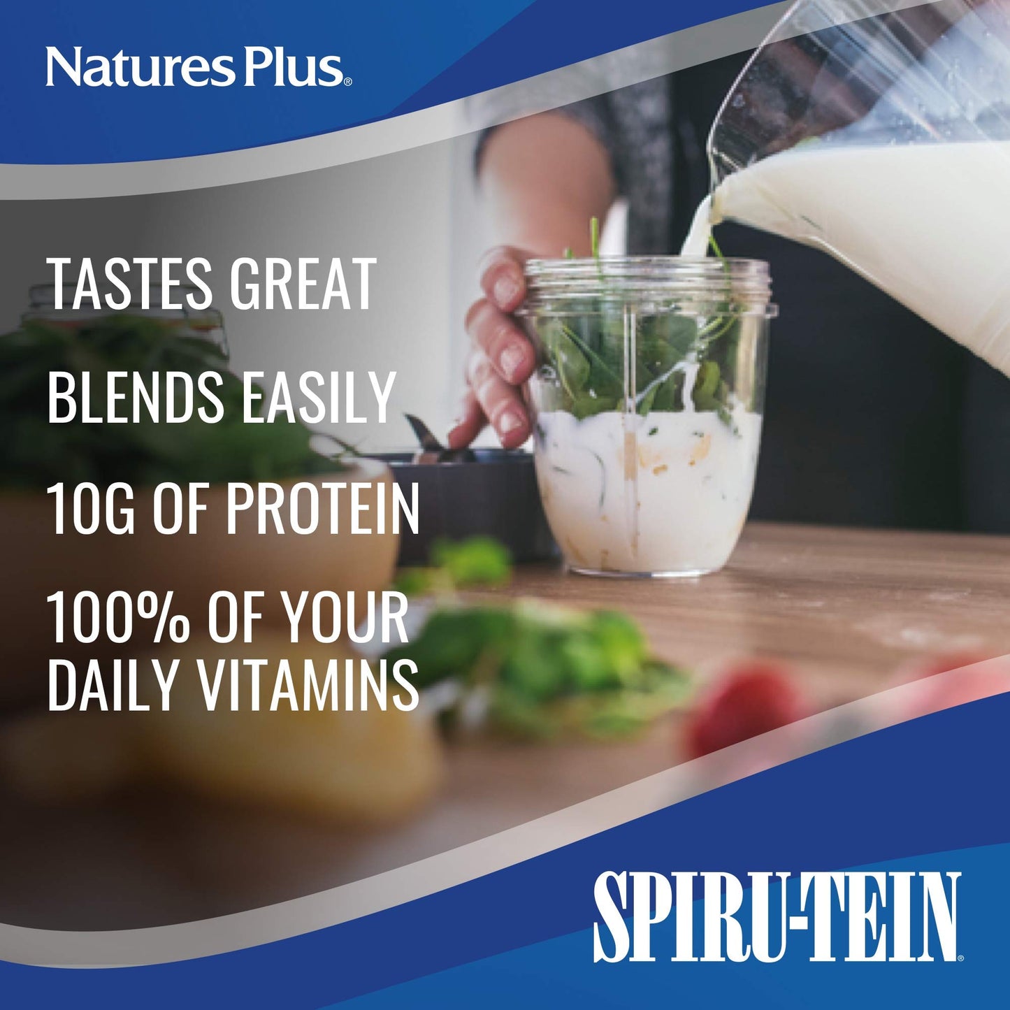 NaturesPlus SPIRU-TEIN Plus Shake For Mature Adults - Vanilla - 1.2 lbs, Protein Powder - Plant Based Meal Replacement, Vitamins & Minerals For Energy - Vegetarian, Gluten-Free - 16 Servings