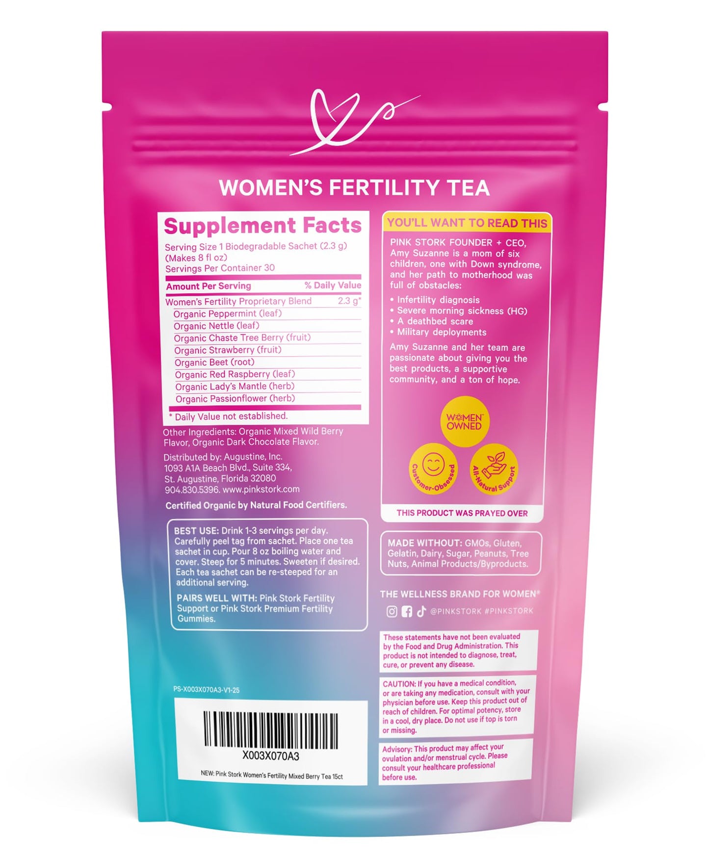 Pink Stork Organic Fertility Tea for Women with Chaste Tree Berries (Vitex) to Support Conception for Her - Hormone Balance with Mint and Red Raspberry Leaf, 15 Sachets