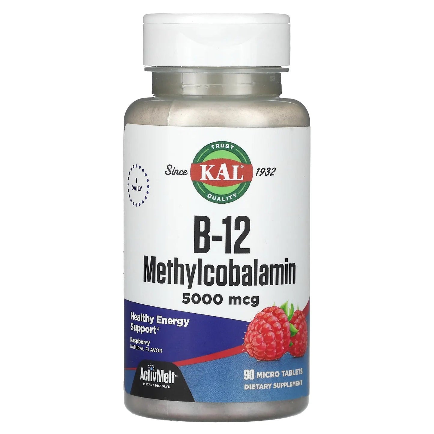 KAL
B-12 Methylcobalamin, Raspberry, 5,000 mcg, 90 Micro Tablets
