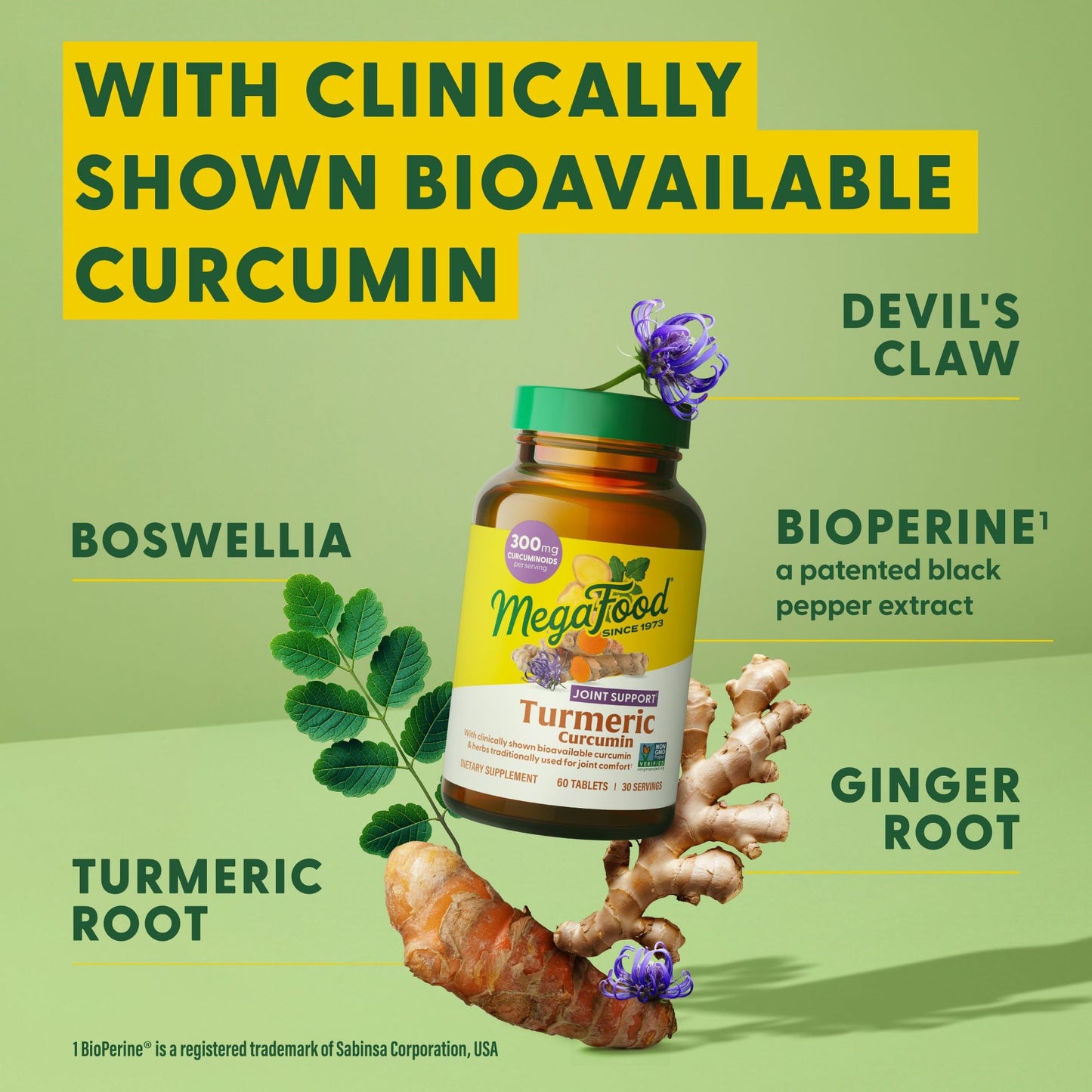 MegaFood Turmeric Curcumin Extra Strength - Joint Support Supplement - Turmeric Curcumin with Black Pepper & Boswellia Extract - Vegan - Made Without 9 Food Allergens - 60 Tabs (30 Servings)