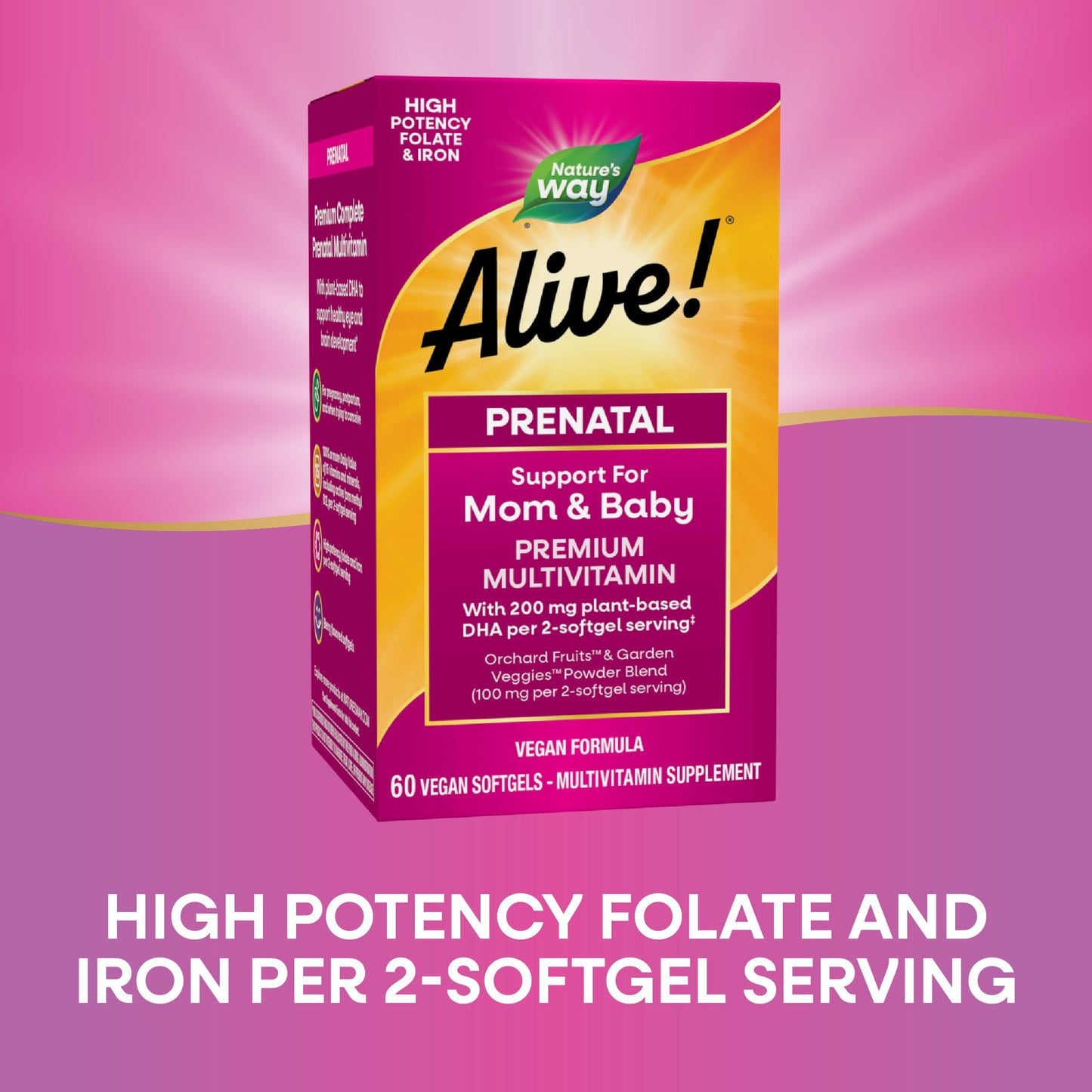 Nature's Way Alive! Complete Premium Prenatal Multivitamin for Women, Healthy Eye and Brain Development*, 60 Vegetarian Softgels