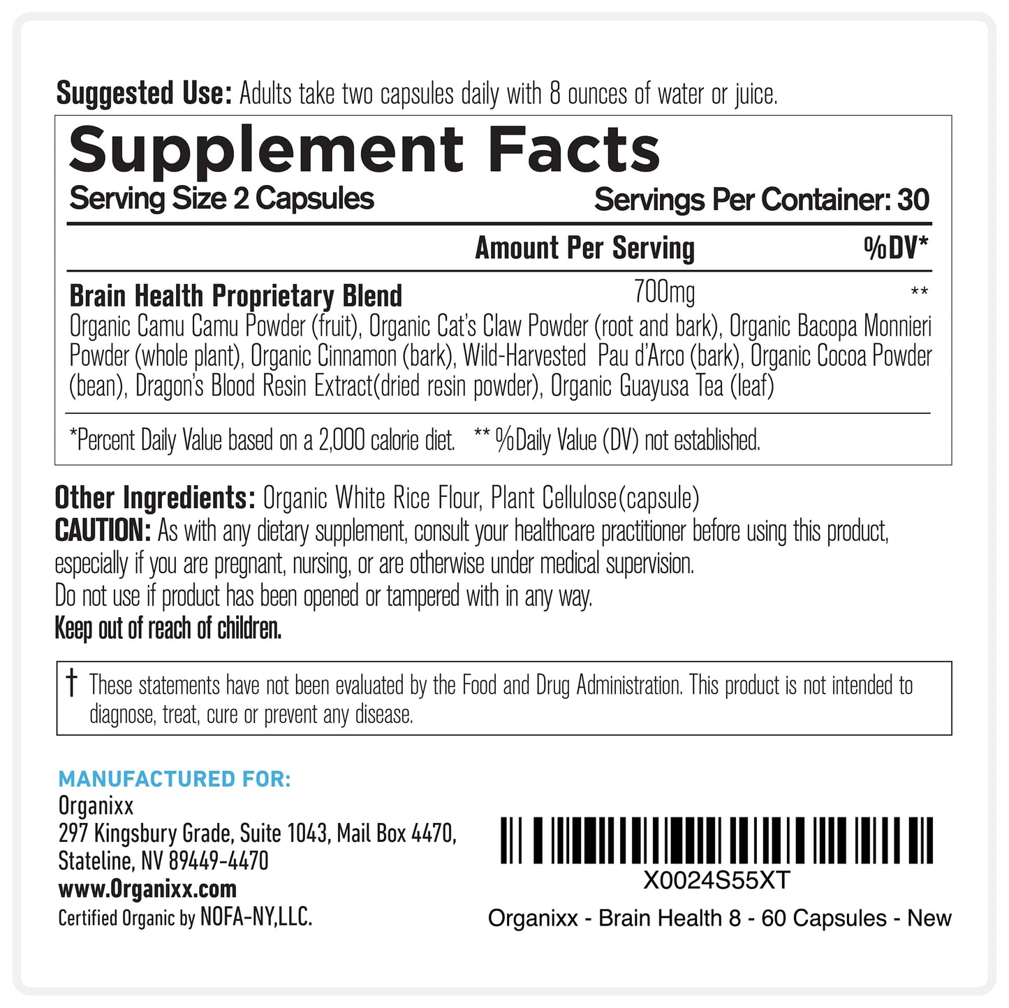 Organixx Ageless Brain Powerful Brain Health Supplement to Support Brain Function, Clarity, Focus, Re-Energize Brain Cells, Helps Promote a Balanced Mood, Gluten Free, Non GMO, 60 Vegetarian Capsules