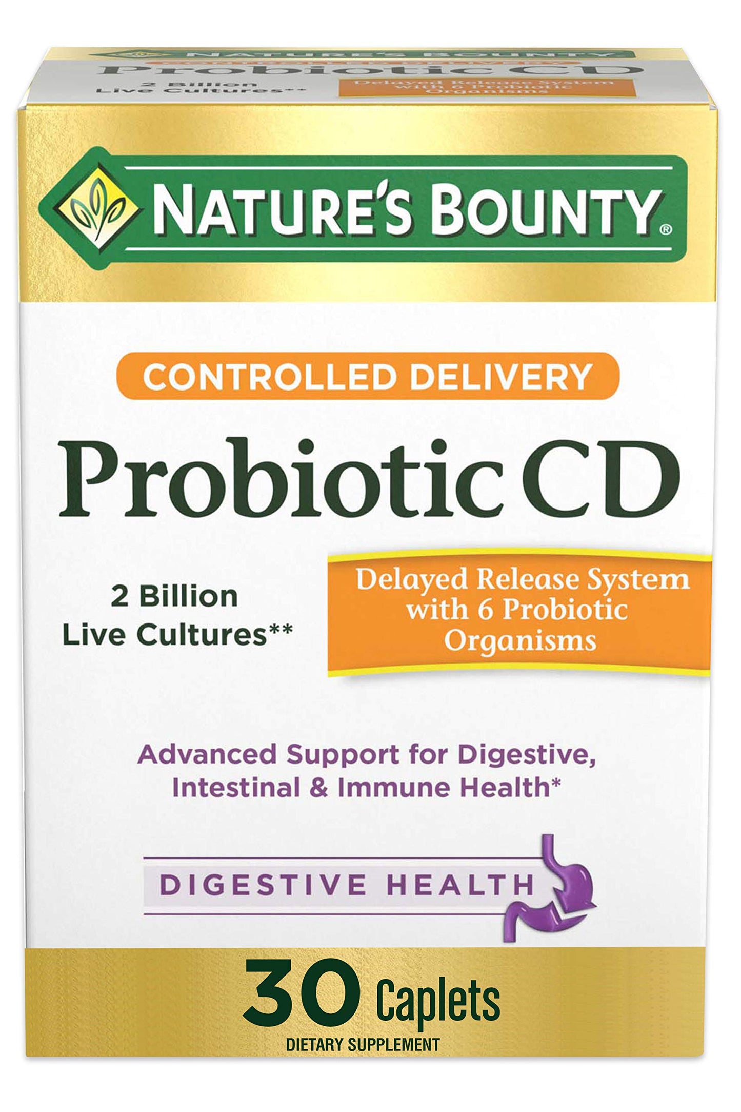 Nature's Bounty Probiotic, Controlled Delivery Dietary Supplement, Delivers Friendly Bacteria to Digestive, and Immune Systems, 30 Caplets