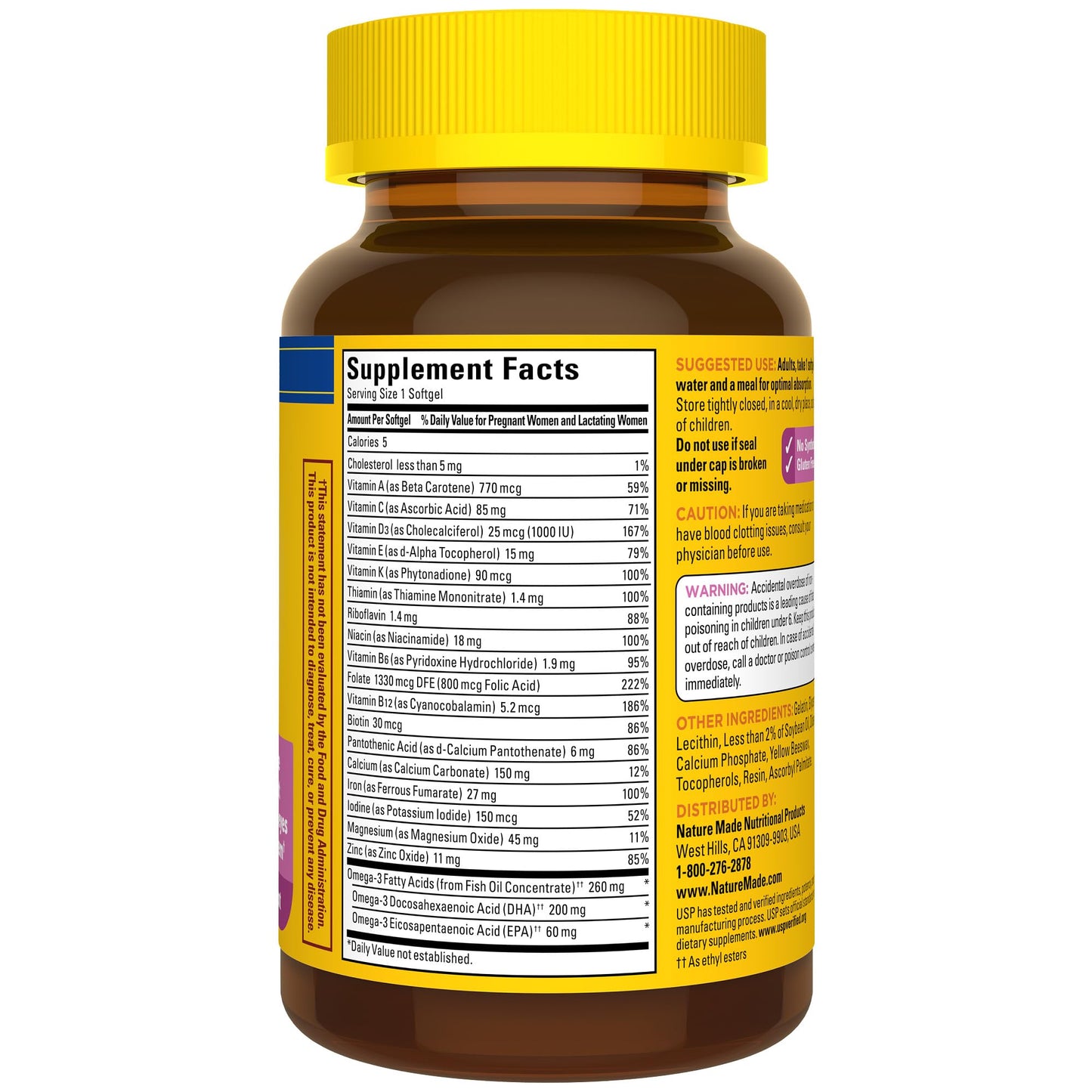 Nature Made Prenatal with Folic Acid + DHA, Prenatal Vitamin and Mineral Supplement for Daily Nutritional Support, 60 Softgels, 60 Day Supply
