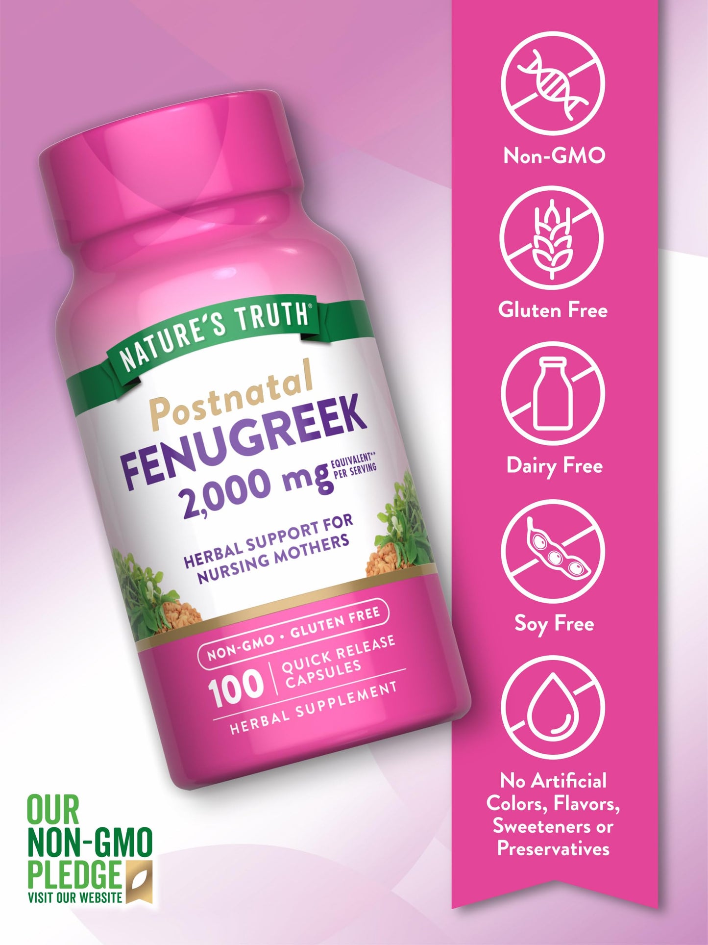 Nature's Truth Fenugreek Seed for Women | 2000mg | 100 Powder Capsules | Non-GMO and Gluten Free Supplement