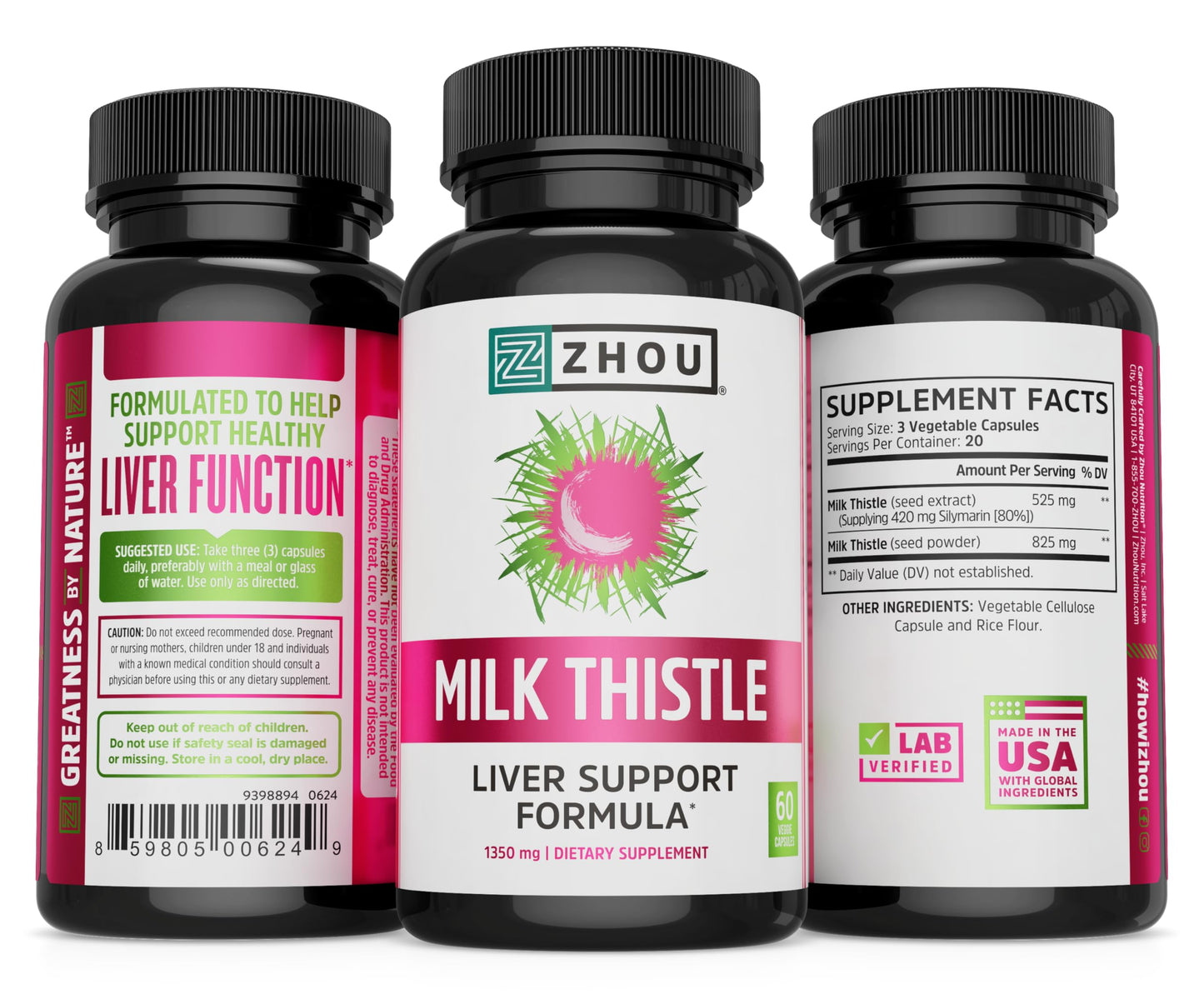 ZHOU Milk Thistle : 24: Vcp, (Btl-Plastic) 450mg 60ct