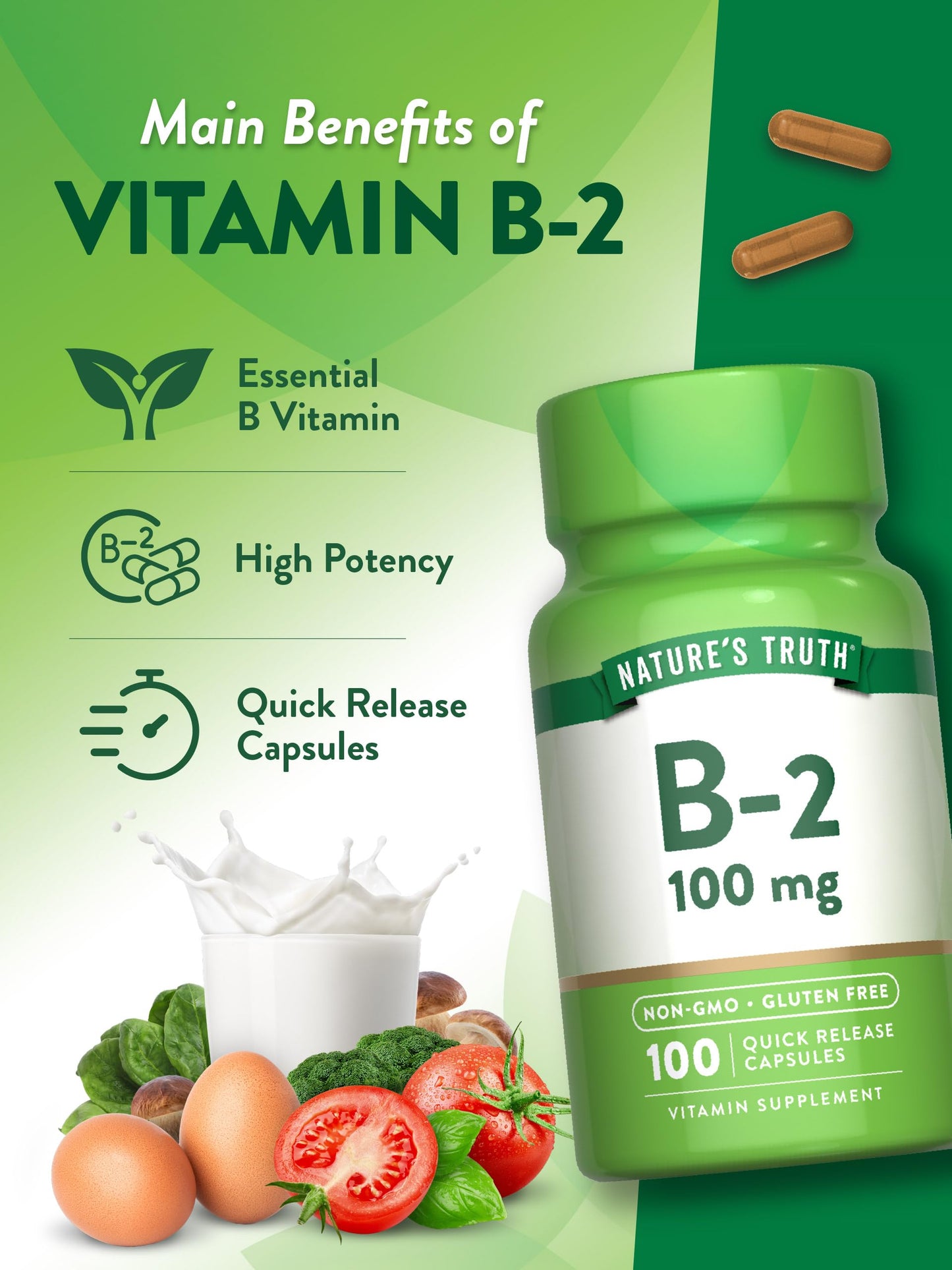 Nature's Truth B2 Vitamin | 100mg | 100 Capsules | Non-GMO & Gluten Free Supplement | Riboflavin