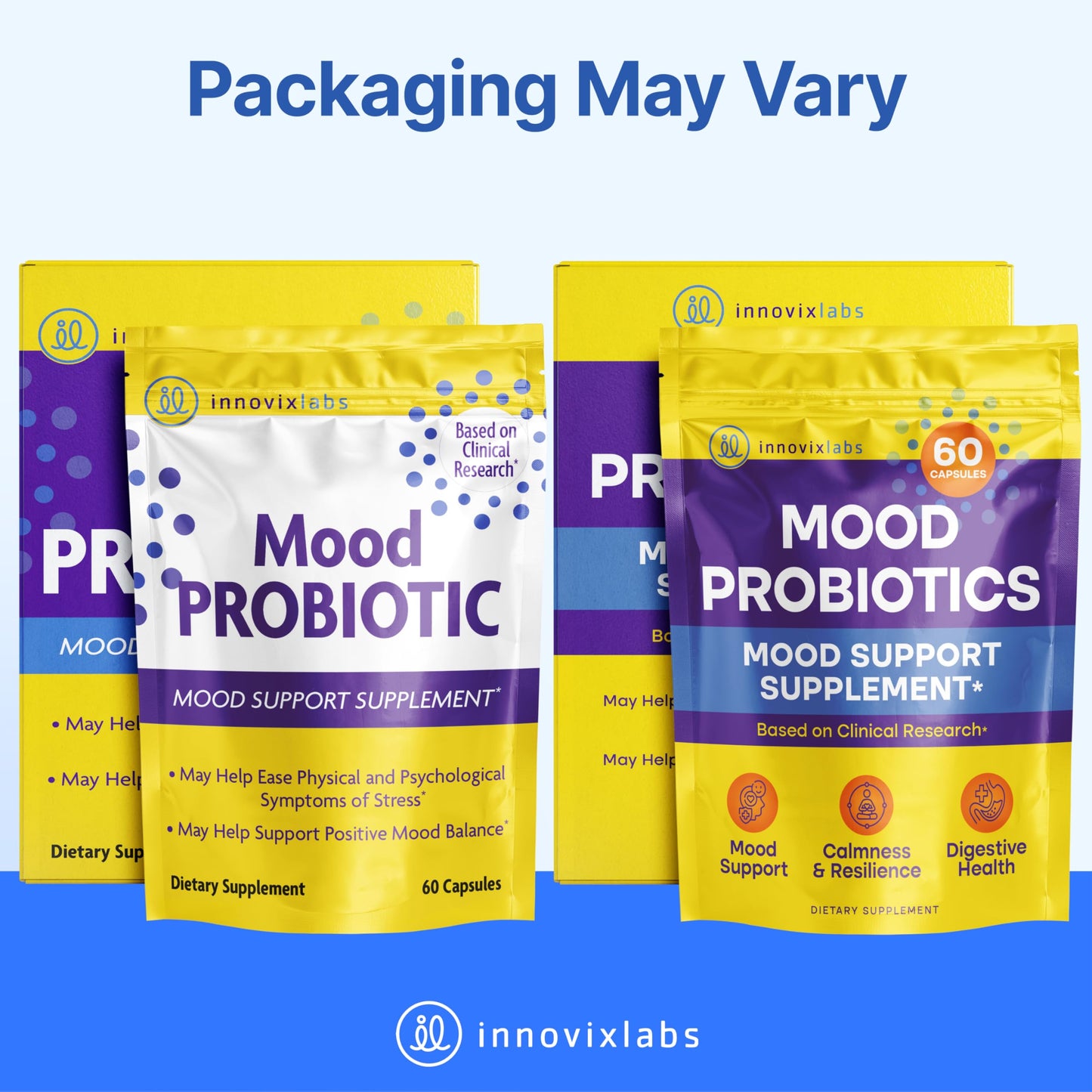 InnovixLabs Mood Probiotic for Women & Men, Clinically Studied Digestive & Mood Support Supplement, Lactobacillus helveticus Rosell-52ND & Bifidobacterium longum Rosell-175, 60 Capsules