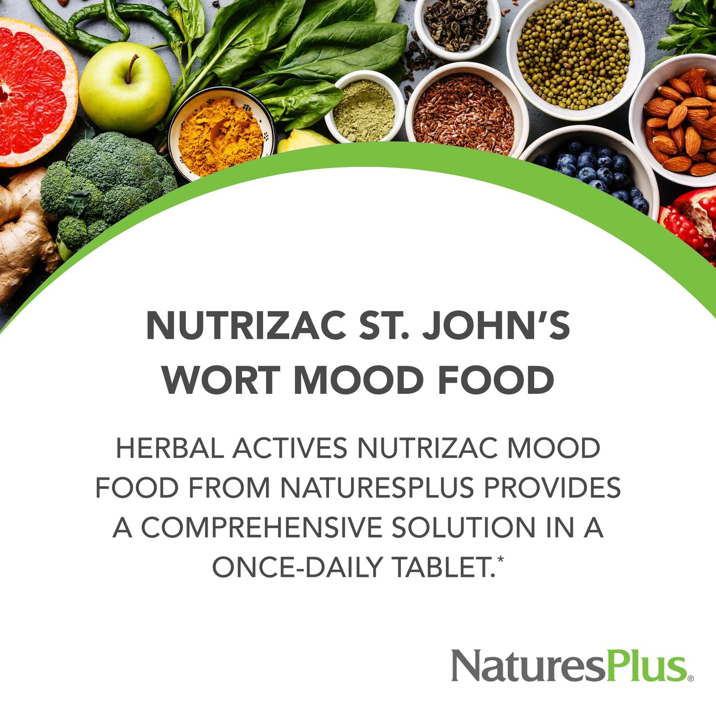 Natures Plus Herbal Actives NutriZAC Mood Food - 300 mg St Johns Wort, 90 Vegan Bi-Layered Tablets - Maximum Potency Natural Mood Booster - Vegetarian, Gluten-Free - 90 Servings