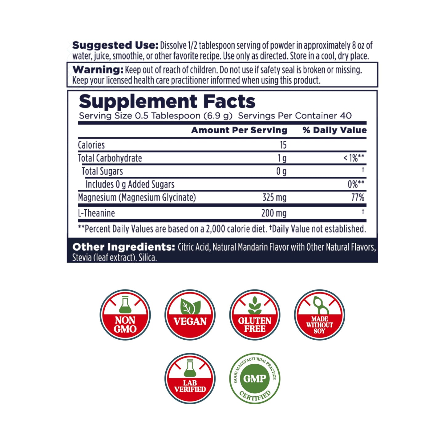 KAL Mood Magnesium Powder with L-Theanine - Mandarin Flavor Magnesium Supplement - Relaxation Support, High Absorption, No Added Sugar, Vegan, Gluten Free, Made Without Soy - 40 Servings, 9.8 oz