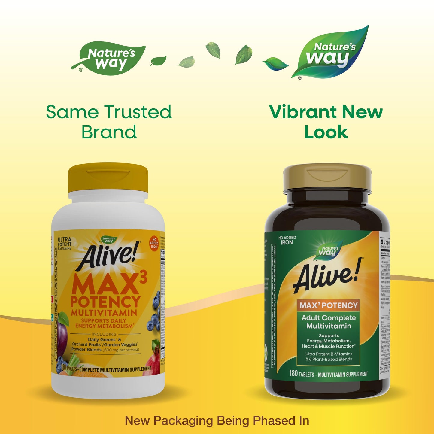 Nature's Way Alive! Max3 Potency Adult Complete Multivitamin, High Potency B-Vitamins to Support Energy Metabolism*, with Methylated B12 and Folate, No Added Iron, 180 Tablets (Packaging May Vary)