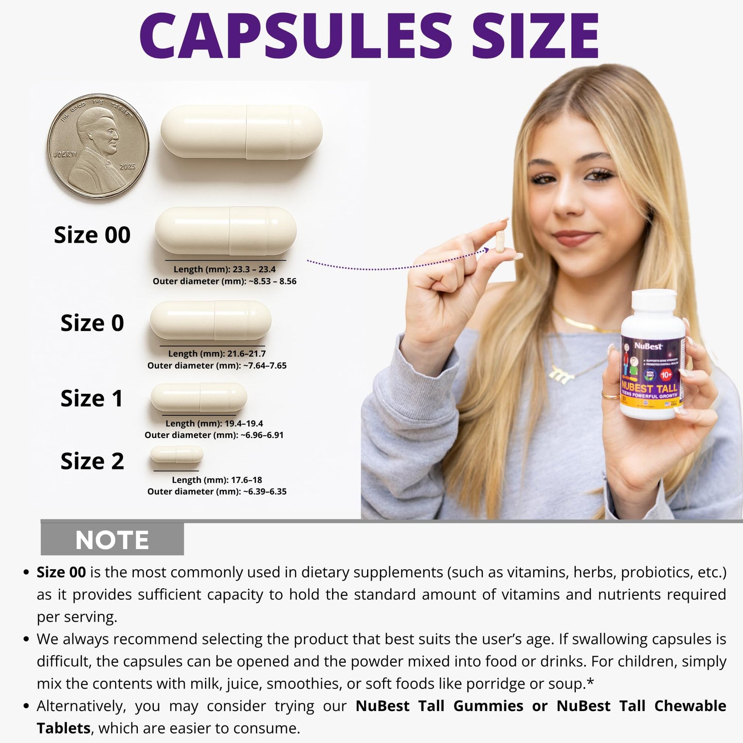 NuBest Tall 10+ - Premium Bone Strength Formula, Enhanced Immunity and Overall Health for Age 10+ - Who Drink Milk Daily with Calcium, Vitamin D3, Vitamin K2, and Multivitamins - 60 Capsules