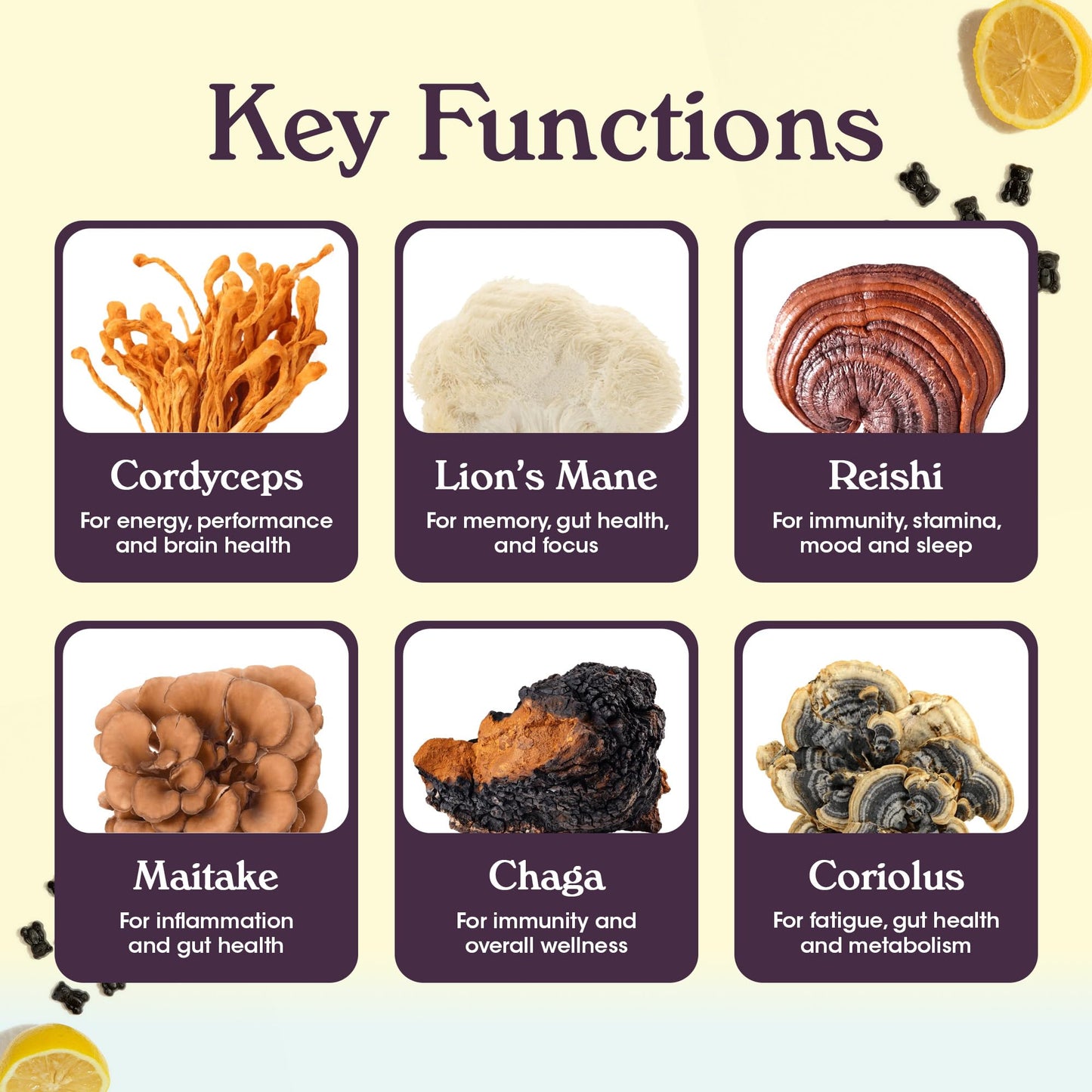 Nutrops Lions Mane Mushroom Gummies for Adults, Functional Nootropics, Herbal Brain Supplement for Energy, Brain Health, Cognitive, Memory & Focus, Reishi, Chaga, Cordyceps, Coriolus, 28 Daily Packs
