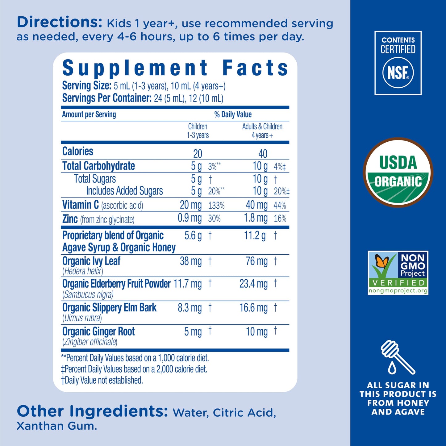 Mommy's Bliss Organic Kids Cough Syrup and Mucus Relief + Immunity Support, Agave & Honey, Ivy Leaf, Elderberry, Zinc, Vitamin C, 4 Fl Oz