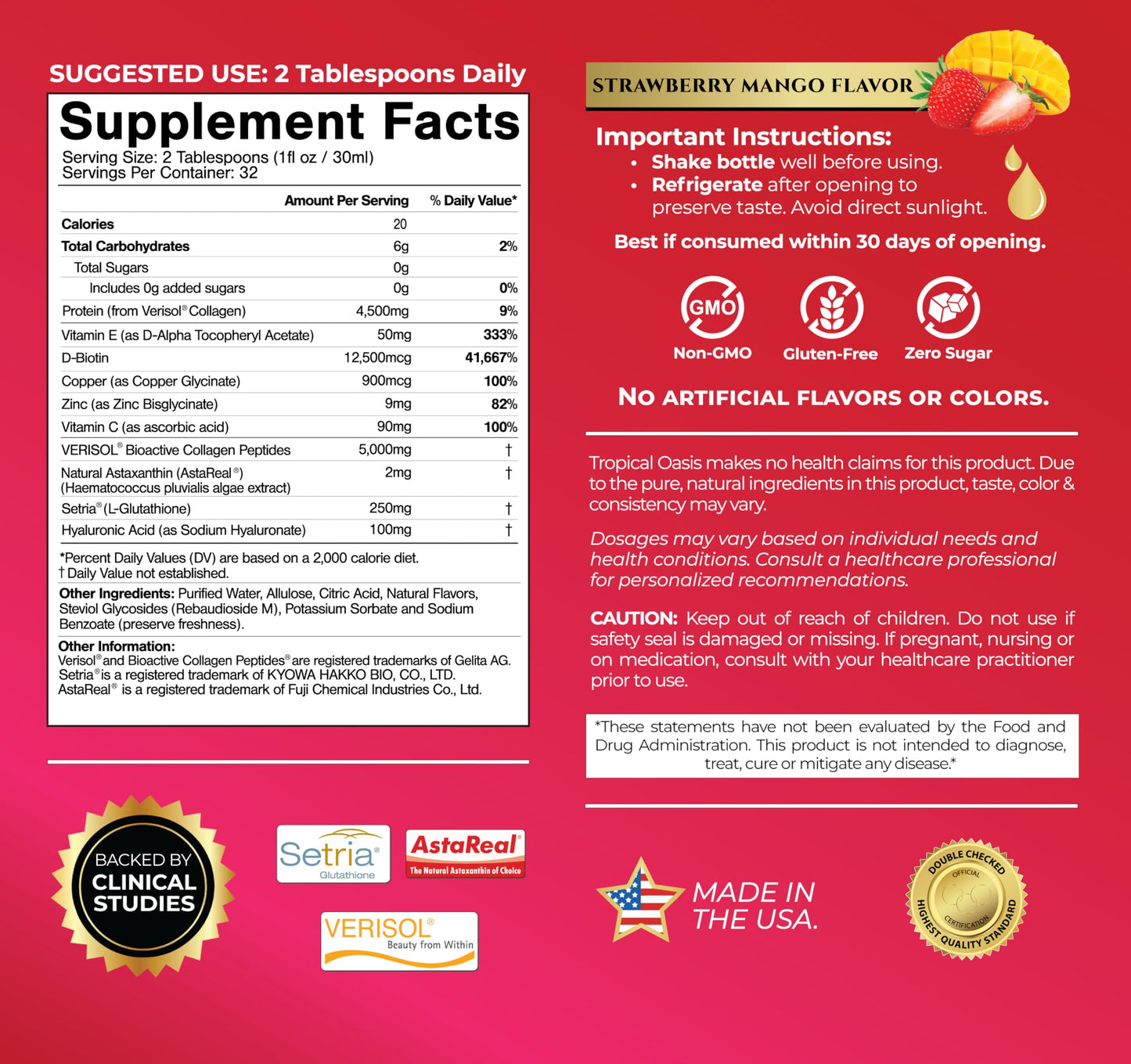 Liquid Collagen Glow for Women & Men– 5000mg VERISOL Hydrolyzed Collagen Peptides + Biotin | Supports Skin Elasticity, Hair Growth, Strong Nails | Clinically Studied Ingredients| 32 Serv
