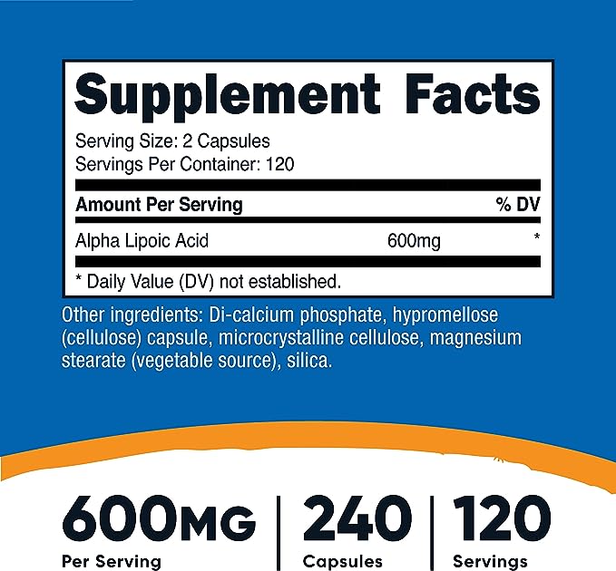 Nutricost Alpha Lipoic Acid 600mg Per Serving, 240 Capsules - Gluten Free, Vegetarian Capsules, Soy Free & Non-GMO