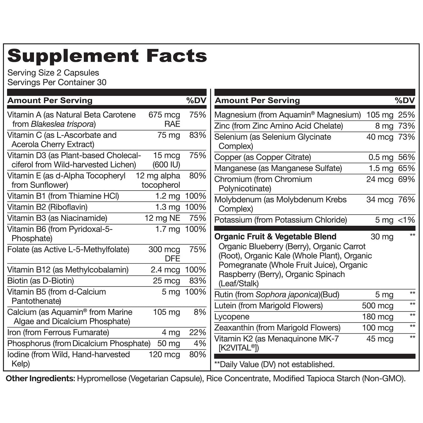 NATURELO Teen Multivitamin - Whole Food Multivitamin - with Minerals for Teenage Boys & Girls - Supplement for Active Kids - Non-GMO - Vegan & Vegetarian - 60 Capsules
