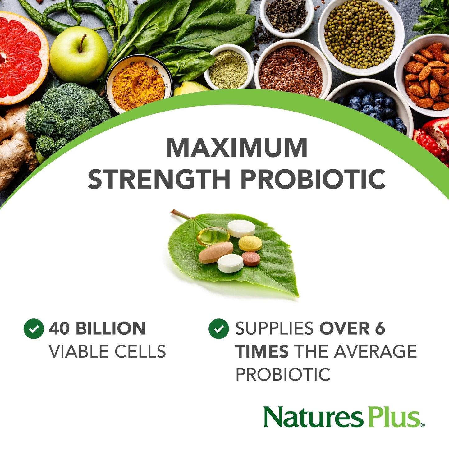 Natures Plus Ultra Probiotics - Maximum Strength Digestive Supplement - Total Body & Gut Health - Intestinal & Colonic Probiotics & Prebiotic Acai - 60 Vegetarian Capsules (60 Servings)