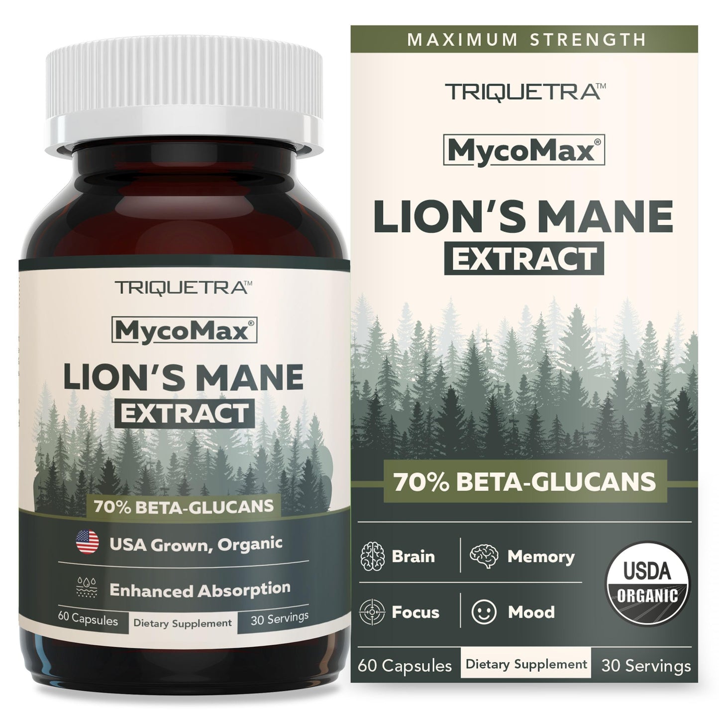 MycoMax Lions Mane Supplement - 70% Beta Glucans, Max Potency Organic Lions Mane Extract, US Grown + Ultrasonic Extraction - 500 mg serving - Supports Mental Clarity, Focus and Memory - 60 Capsules
