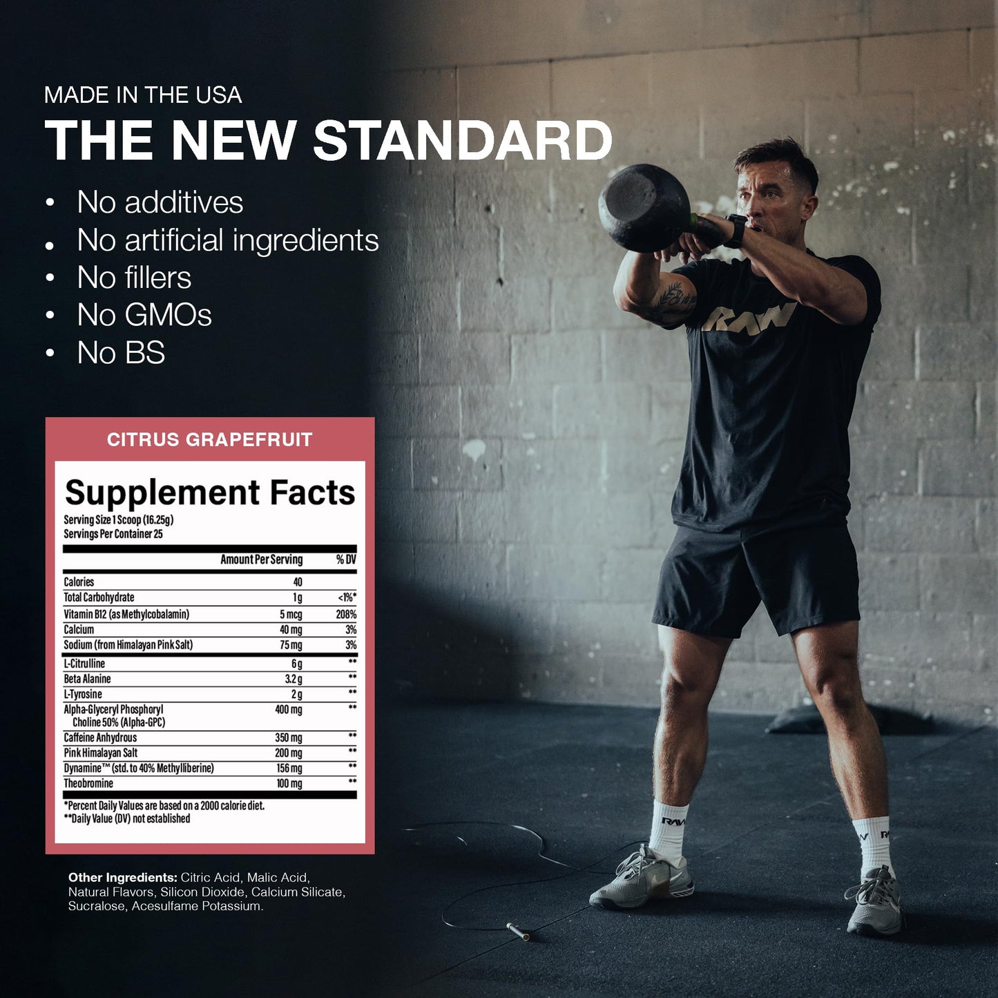 RAW Pre-Workout Powder, Essential CHARGED (Citrus Grapefruit) - Preworkout Supplement for Men, Women - Supports Focus, Mood, Performance - Caffeine, Alpha-GPC, L-Citrulline, Beta Alanine (25 Servings)