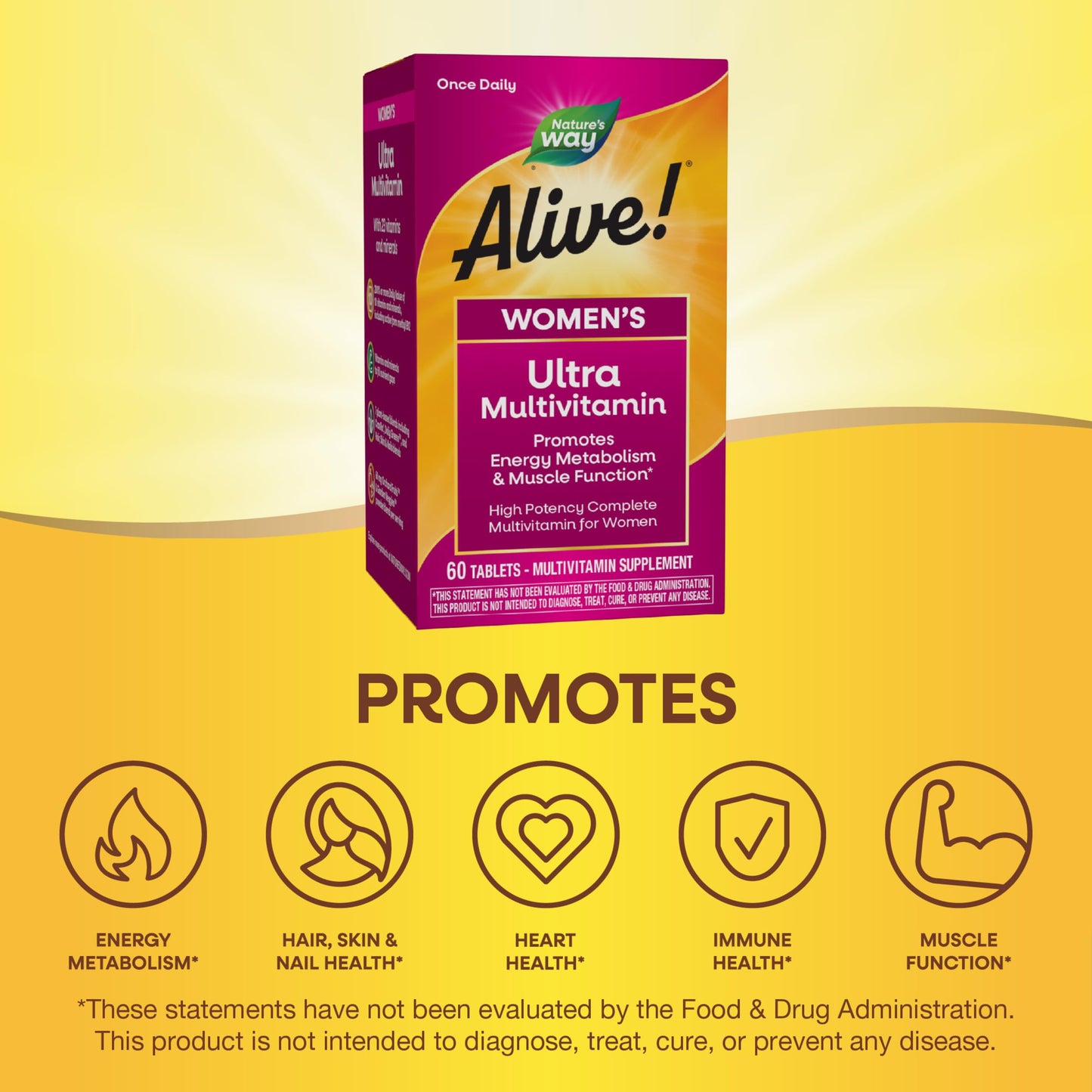Nature's Way Alive! Women's Daily Ultra Multivitamin, High Potency Formula, Promotes Energy Metabolism and Muscle Function*, with Methylated B12, 60 Tablets