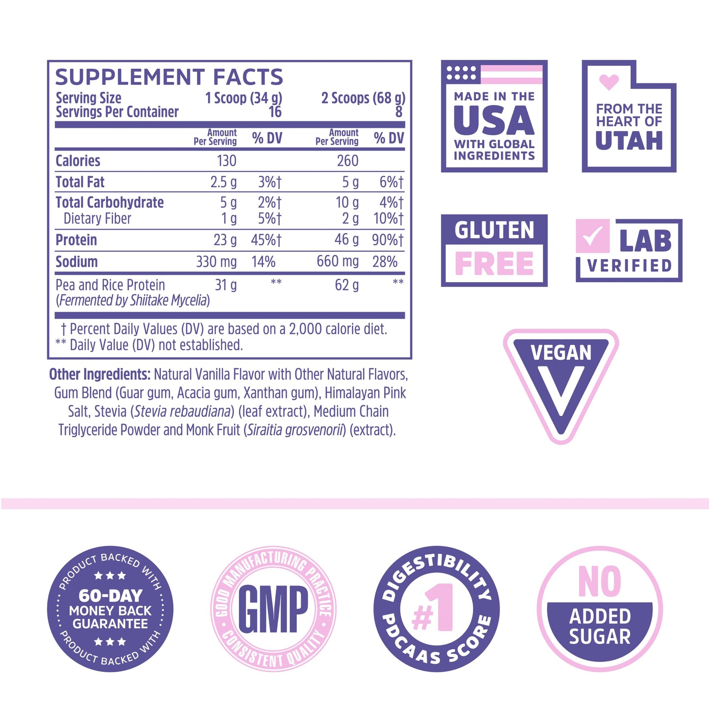 Zhou Nutrition Plant Based Vegan Protein Powder, Best Absorption Digest Score, Complete Amino Acid Profile, Dairy Free, Soy Free, Gluten Free, Sugar Free, Vanilla, 21g Protein, 16 Servings