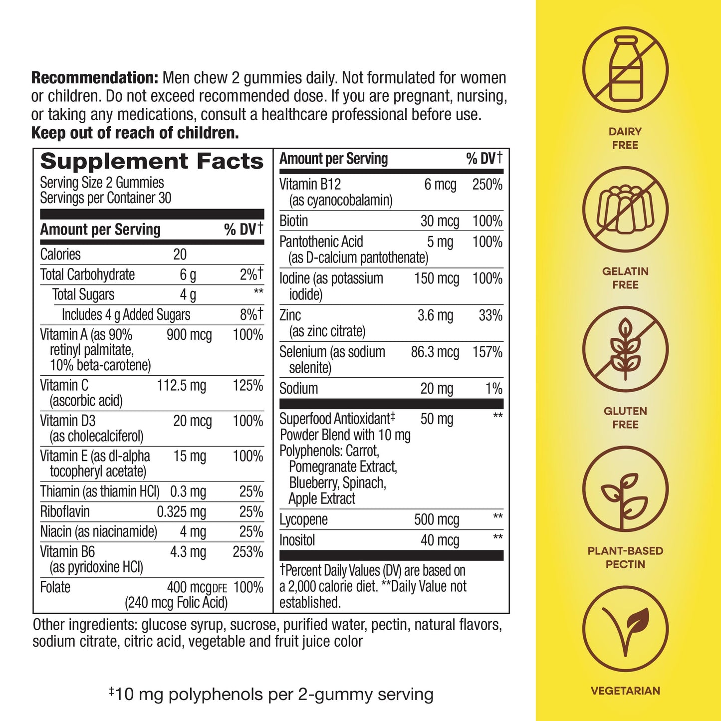 Nature's Way Alive! Men's Gummy Multivitamin, Supports Energy Metabolism*, Muscle Function*, Superfood Antioxidants(1), B-Vitamins, Vegetarian, Fruit Flavored, 60 Gummies (Packaging May Vary)