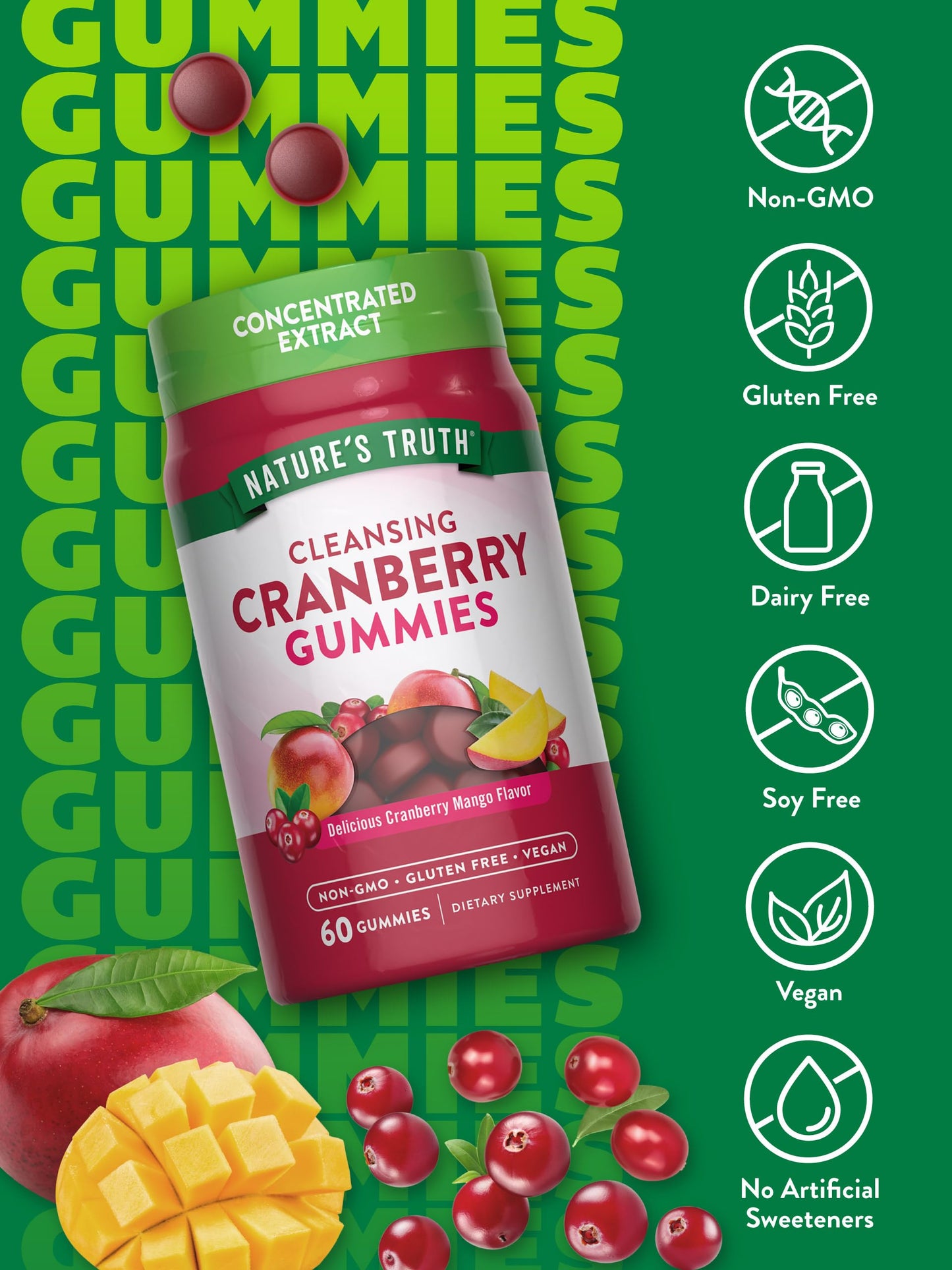 Nature's Truth Cranberry Gummies | 60 Count | Vegan, Non-GMO & Gluten Free Supplement | Cranberry Mango Flavor