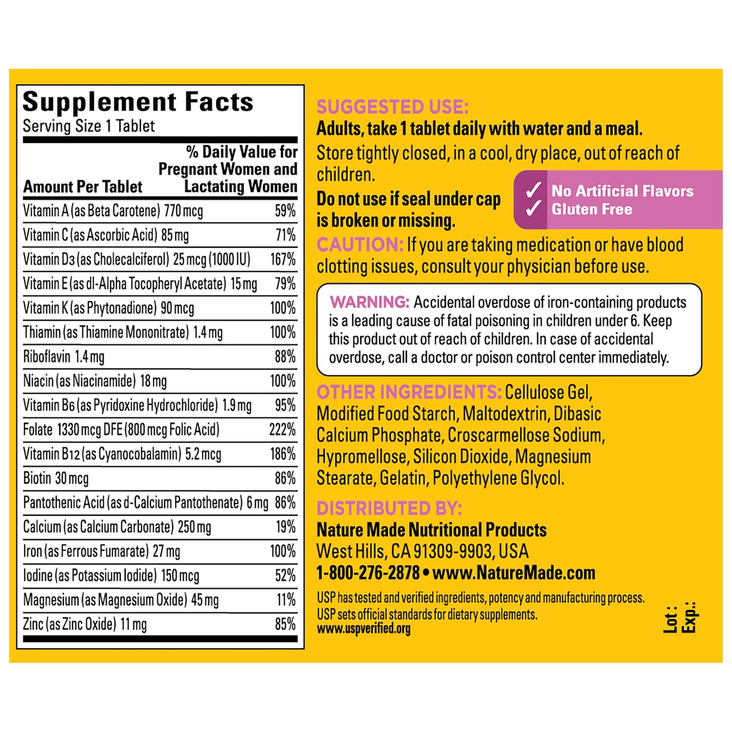 Nature Made Prenatal Multivitamin with Folic Acid, Prenatal Vitamin and Mineral Supplement for Daily Nutritional Support, 90 Tablets, 90 Day Supply