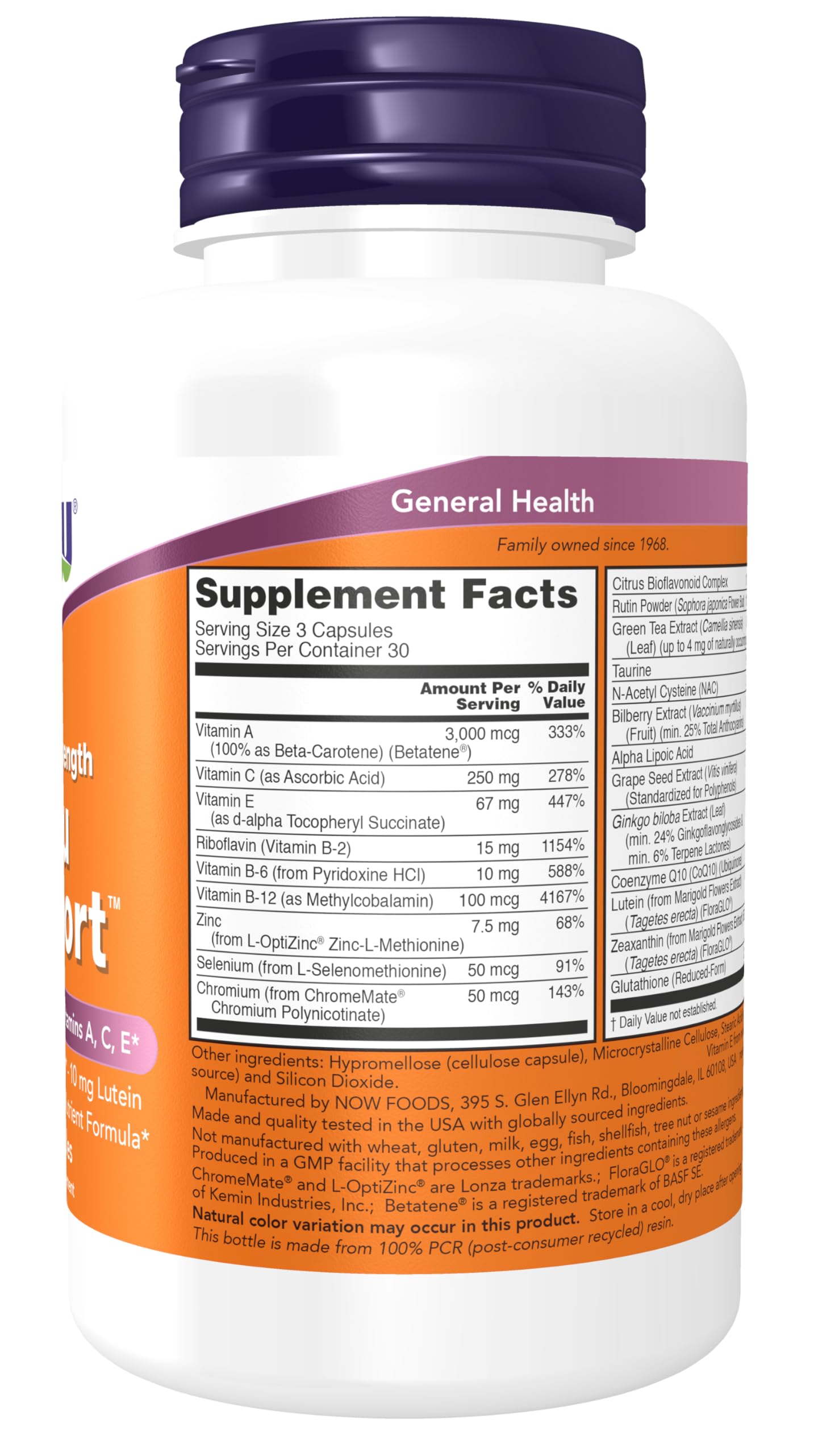 NOW Foods Supplements, Ocu Support™with FloraGLO® Lutein, plus Vitamins A, C and E, 90 Veg Capsules