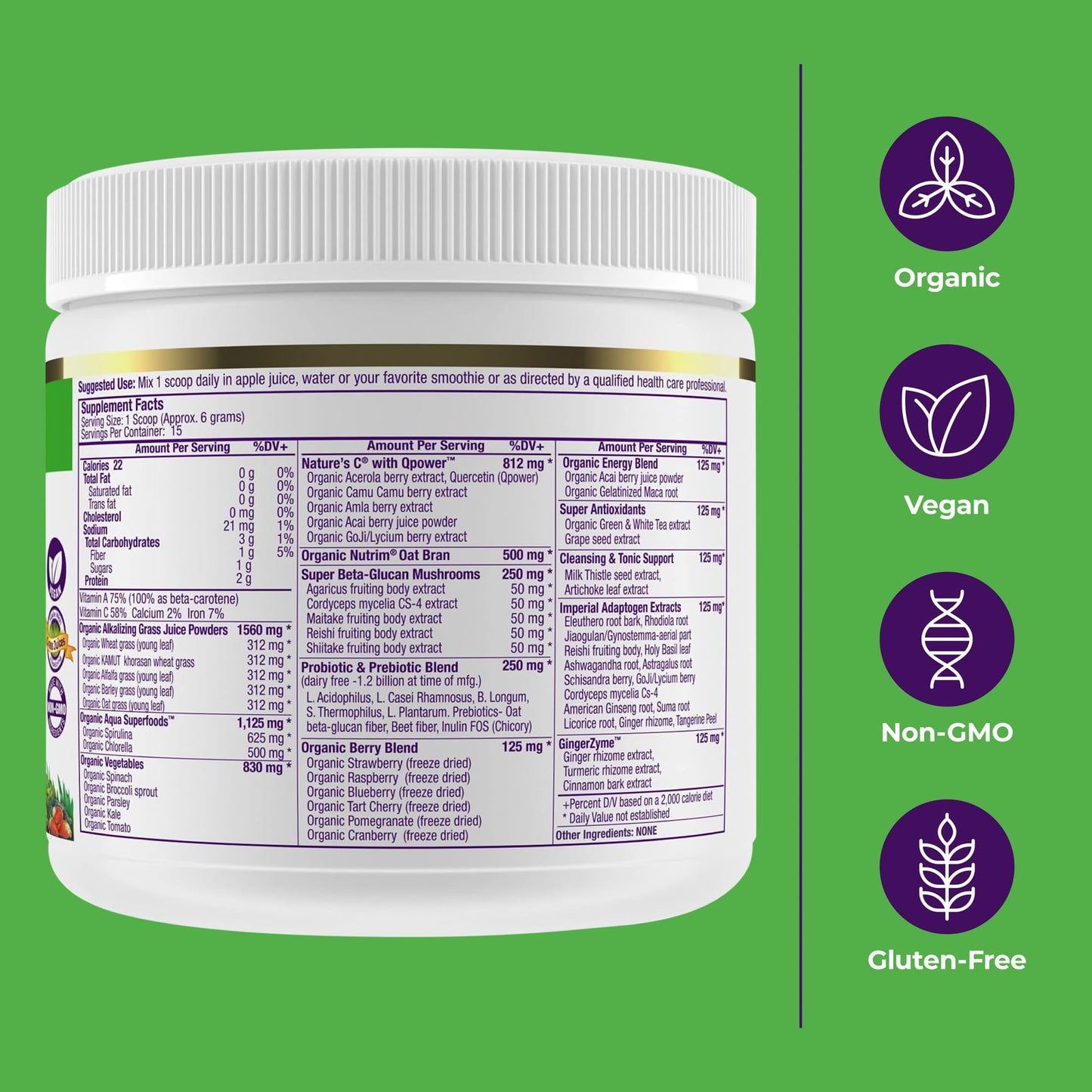 Paradise Herbs, ORAC Energy Greens Powder, Antioxidant Power of 24 Servings of Fruits & Vegetables in 1 Scoop, 15 Servings
