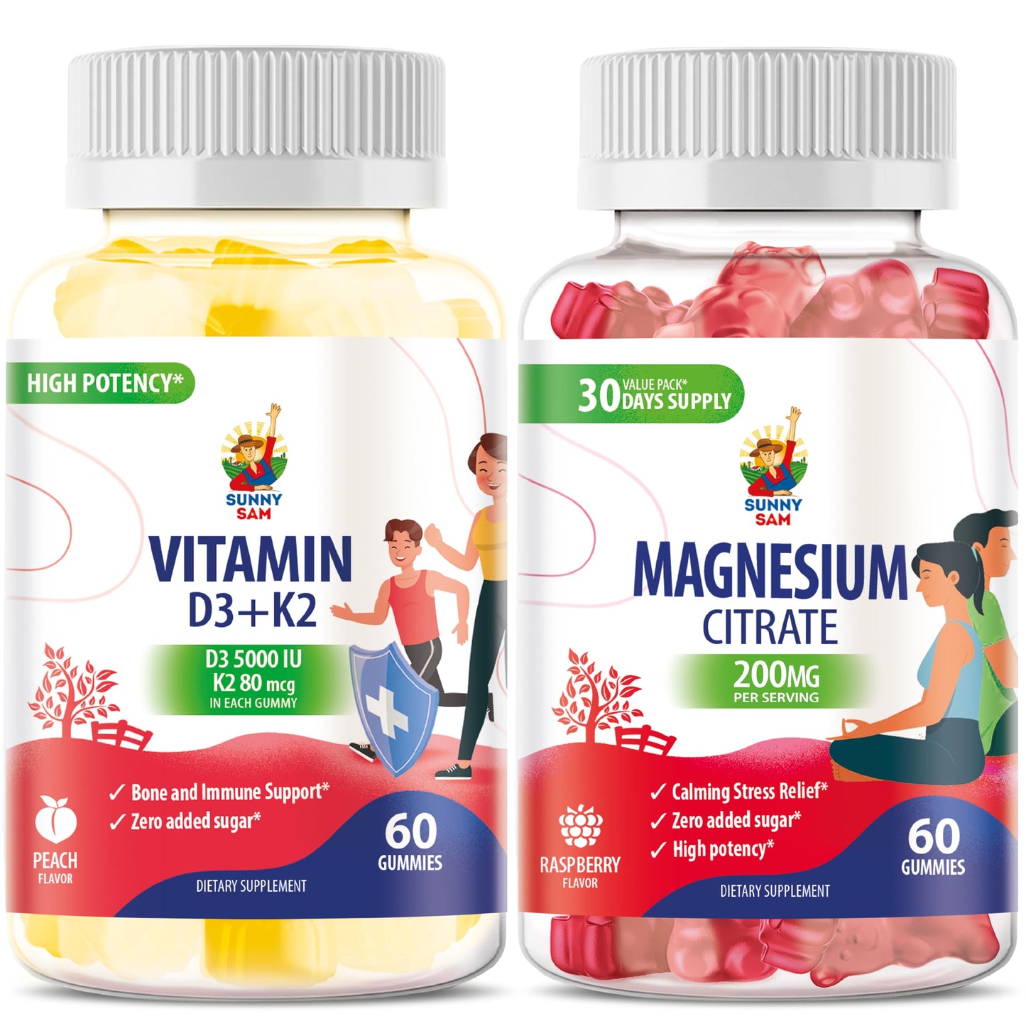 Vitamin D3 K2 Gummies 5000 IU - Immune & Bone Support & Magnesium Gummies for Kids & Adults - 200mg