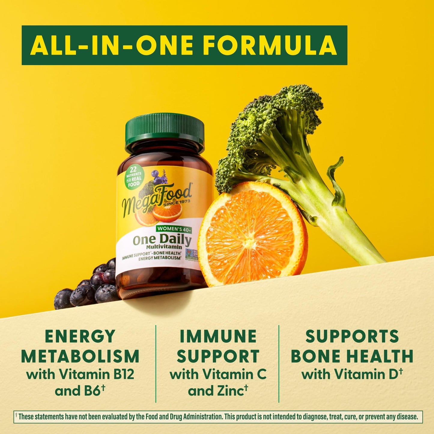 MegaFood Women's 40+ One Daily Multivitamin for Women - with Vitamin B12, B6, C, D, Zinc & Iron – Plus Real Food - Immune Support - Bone Health - Non-GMO - Vegetarian - 60 Tabs