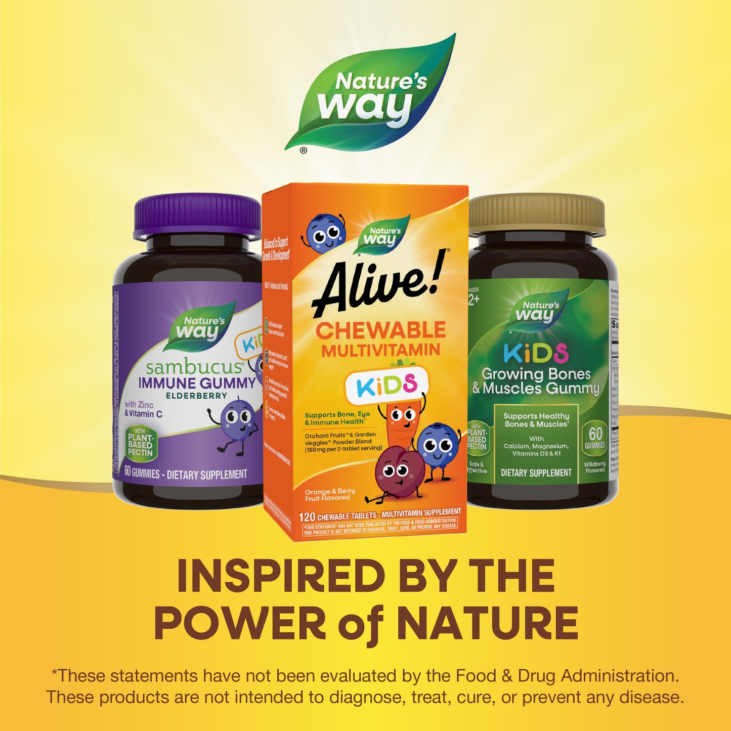 Nature's Way Alive! Children's Daily Chewable Multivitamin, Supports Bone, Eye, and Immune Health*, Orange & Berry Fruit Flavored, Gluten Free, 120 Chewable Tablets (Packaging May Vary)