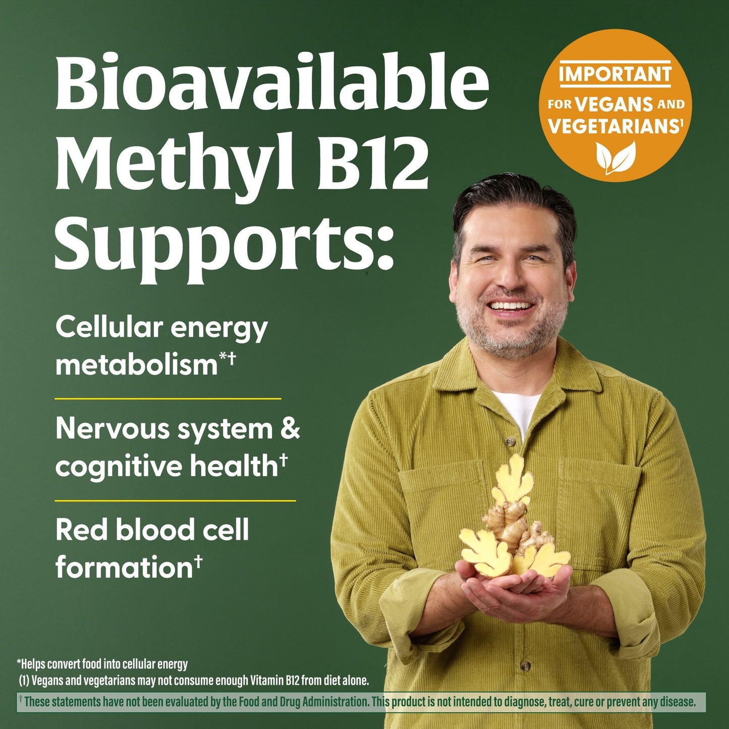 Pre-Order | Arrives in 5–10 Days – MegaFood Vitamin B12 Energy Gummies - Vegan - With Methyl B12 Vitamins to Support Cellular Energy Production - Ginger - Daily Vitamin B12 Supplement - USDA Organic - 70 Gummies, 35 Servings
