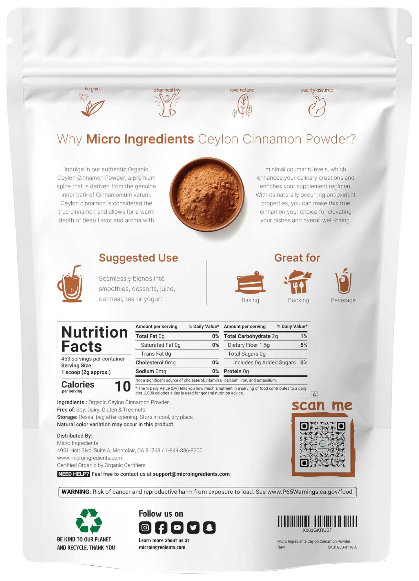 Organic Ceylon Cinnamon Powder, 2lbs | Premium Sri Lanka Cinnamon for Spice & Seasoning | Great for Baking, Cooking & Drinks | Additive Free, Non-GMO, Bulk Supply