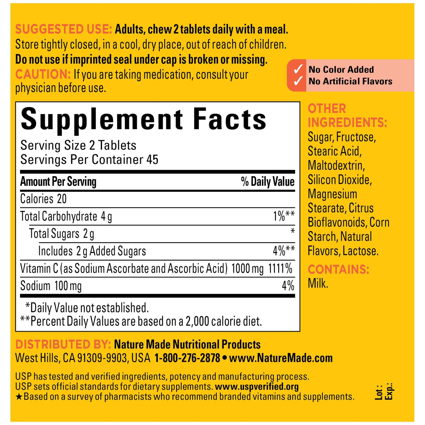 Nature Made Extra Strength Dosage Chewable Vitamin C 1000 mg per Serving, Dietary Supplement for Immune Support, 90 Tablets, 45 Day Supply (Pack of 2)