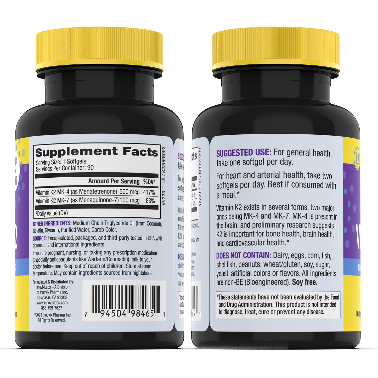 InnovixLabs Full Spectrum Vitamin K2-90 Softgels with 600 mcg of Trans Form MK7 and MK4 - Supports General Health and Bone Strength - Soy and Gluten Free K2 Vitamin Supplement