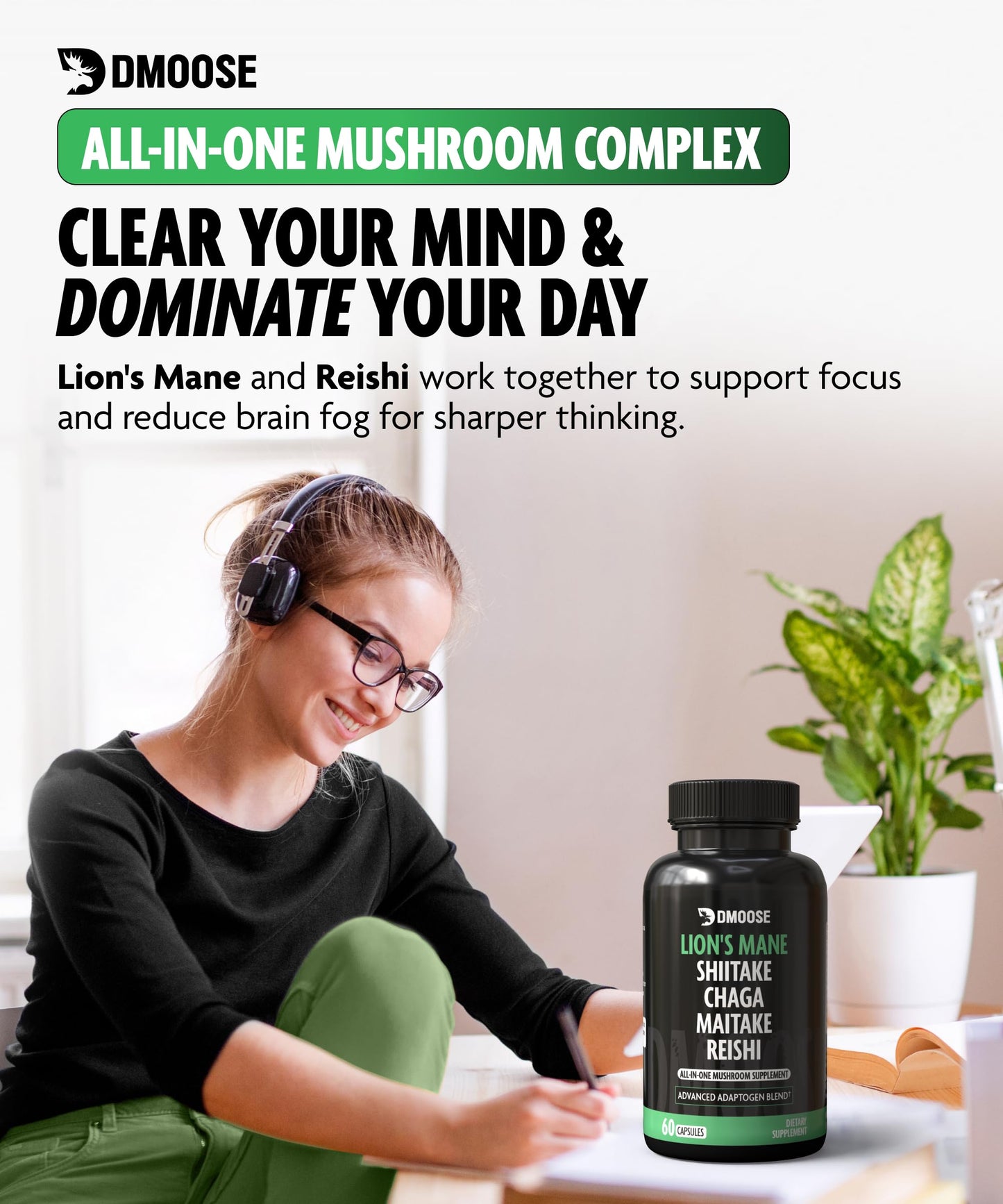 Lions Mane Mushroom Complex, 5 in 1 Adaptogenic Blend - Lionsmane, Chaga, Maitake, Shiitake and Reishi Extract Capsules - Nootropic Mushroom Supplement for Memory, Focus and Immune Support