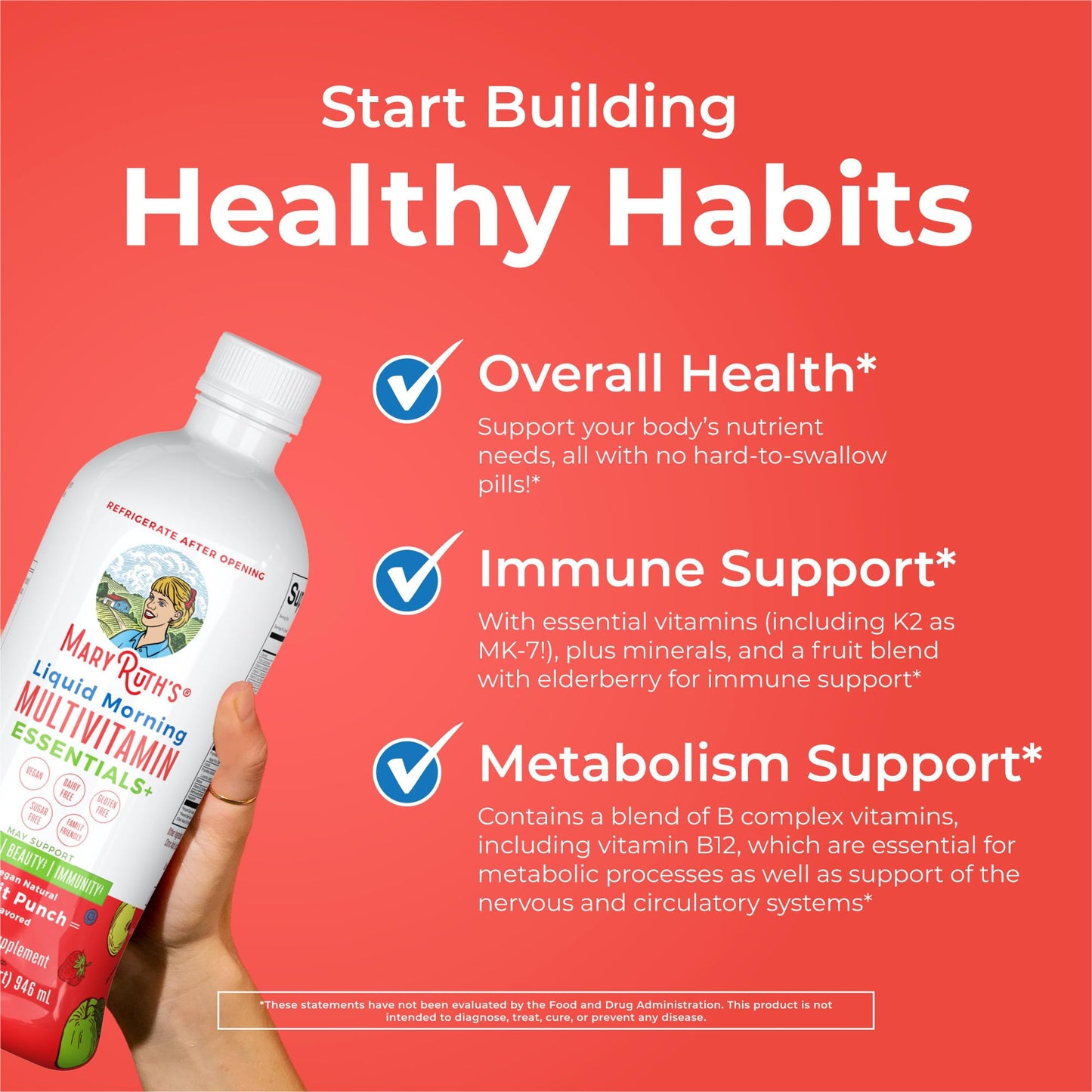MaryRuth Organics Liquid Morning Multivitamin (Fruit Punch) & Iron Liquid (Berry) | Clean Label Project Verified® | Vitamins for Energy, Immunity, & Overall Health | Vegan, Non-GMO, Gluten Free