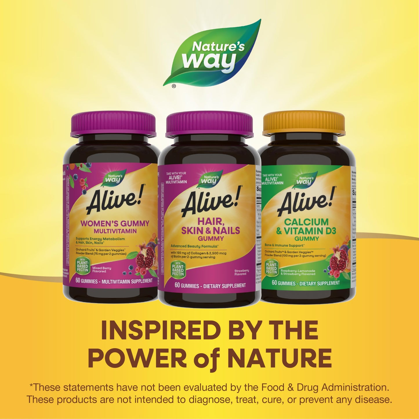 Nature's Way Alive! Hair, Skin & Nails Gummies, Advanced Beauty Formula*, with Biotin and Collagen, Strawberry Flavored, 60 Gummies (Packaging May Vary)