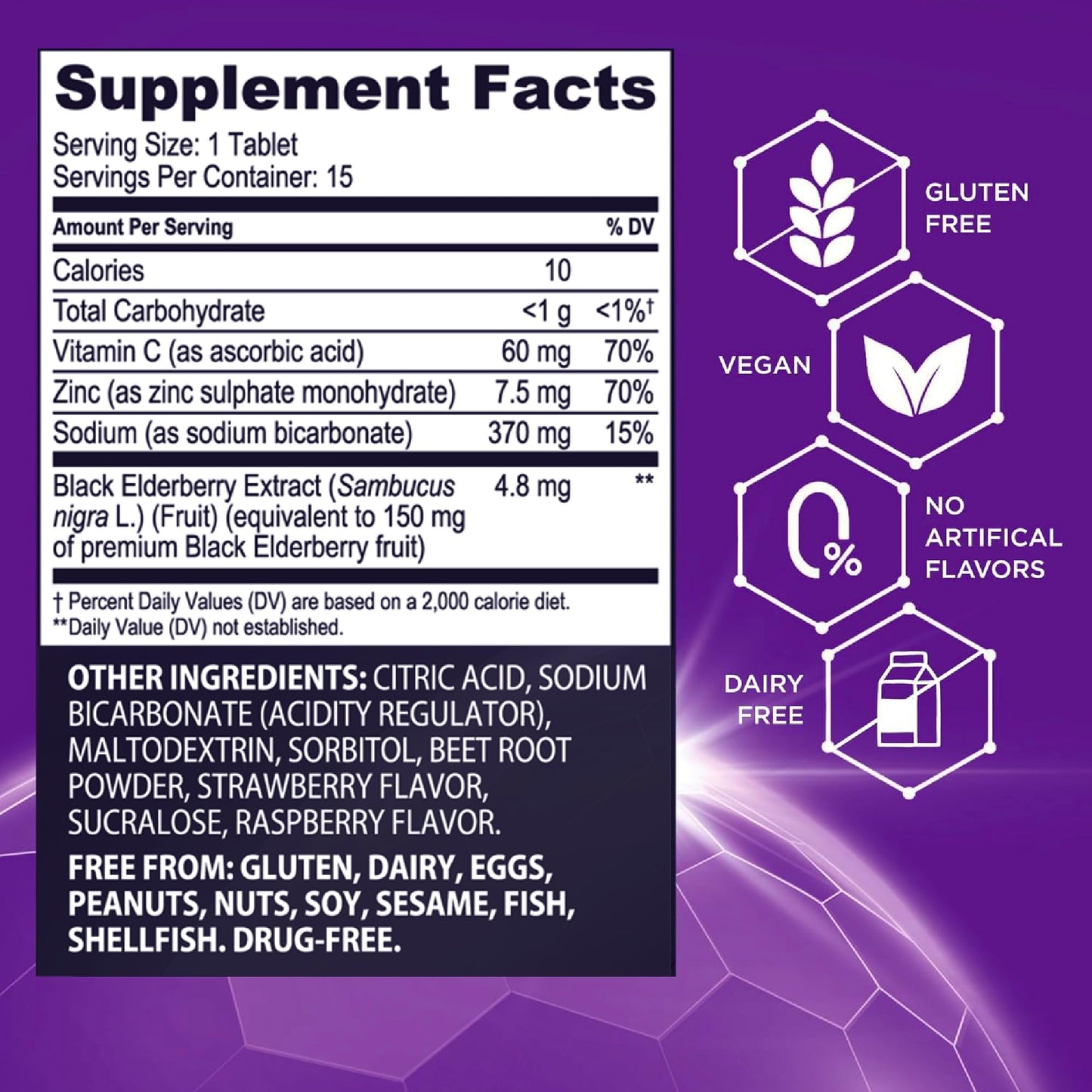 Sambucol Black Elderberry Effervescent Tablets - Elderberry with Zinc and Vitamin C for Adults, Elderberry Dissolving Tablets, Berries - 15 Count
