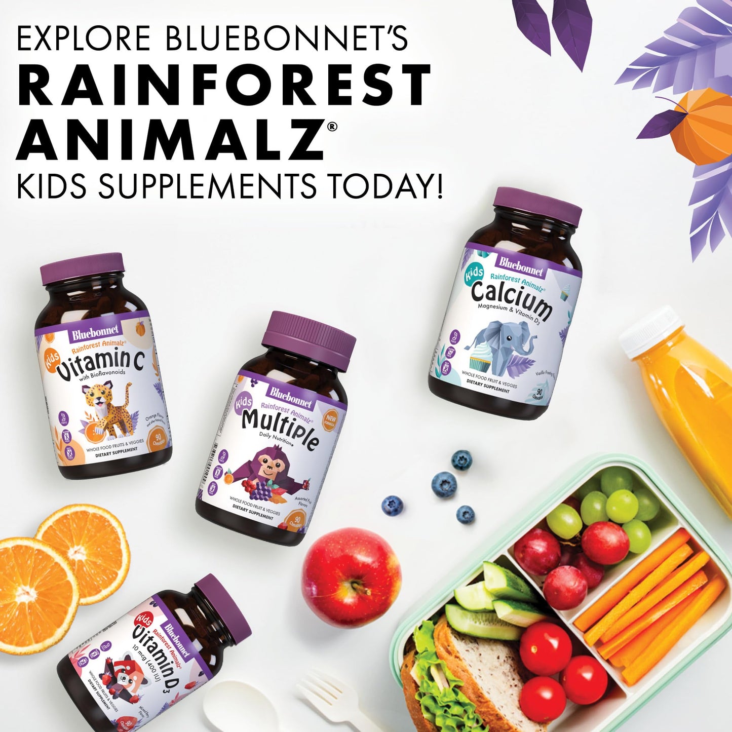 Bluebonnet Nutrition Rainforest Animalz Vitamin C Animal Shape Chewable Tablets, 250mg of Vitamin C, Soy-Free, Gluten-Free, Kosher Certified, Dairy-Free, Vegan, 90 Tablets, 45 Servings, Orange Flavor