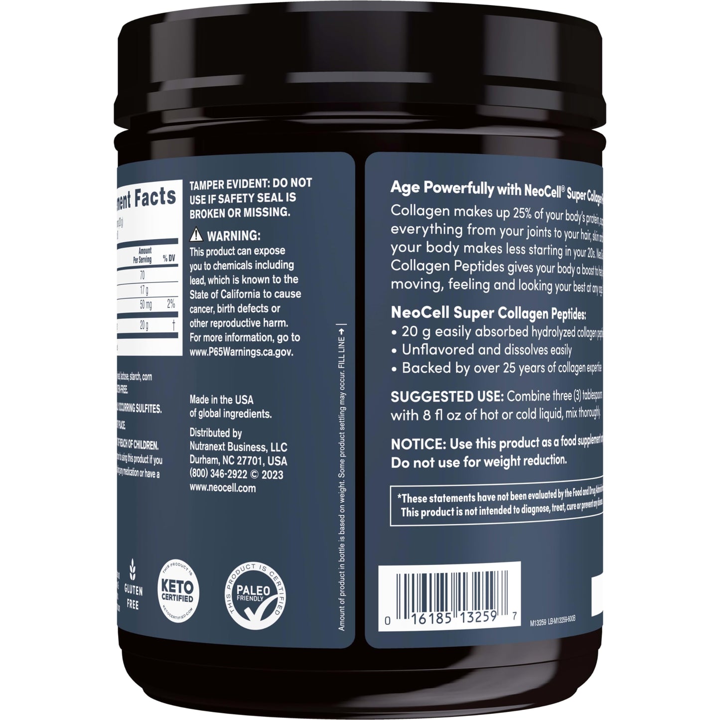 NeoCell Super Collagen Peptides, Unflavored, Powder, 21.2 oz., 1 Canister