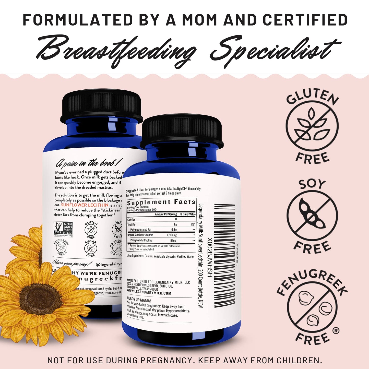 Legendairy Milk Sunflower Lecithin + Pumping Spray Bundle - Lactation Supplement for Clogged Milk Ducts with Organic Natural Lubricant for Breast Shields, Made in USA