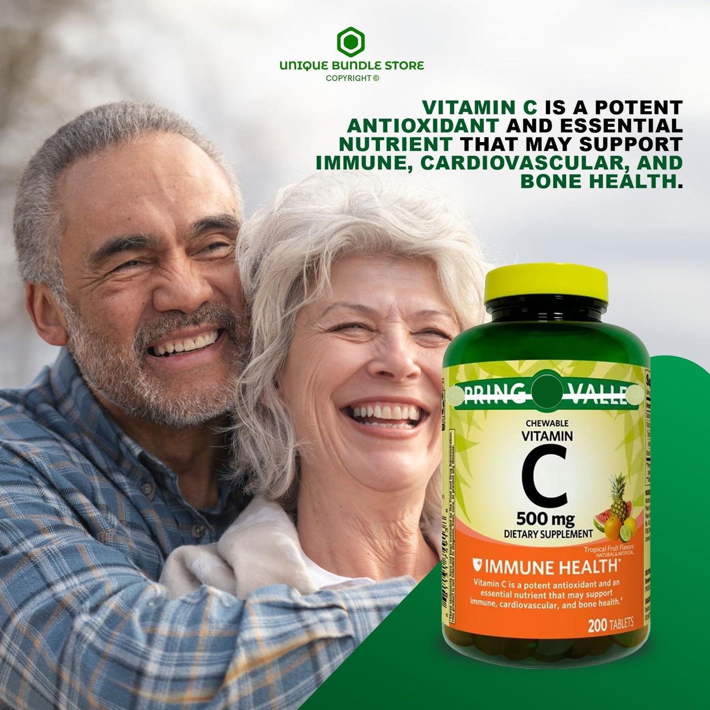 Spring Valley, Vitamin C 500mg, Tropical Fruit Flavor 200 Count Tablets, Chewable Vitamin C, Dietary Supplement + 7 Day Pill Organizer Included (Pack of 2)