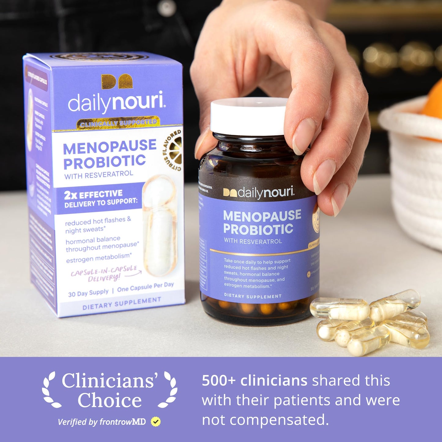 Pre-Order | Arrives in 5–10 Days – Daily Nouri Menopause Probiotic with Resveratrol | For Menopause Relief, Hormonal Balance & Estrogen Metabolism Support | Resveratrol Capsules to Reduce Hot Flashes | 30-Day Supply
