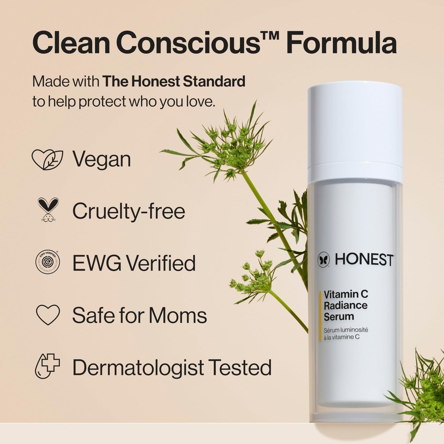 Honest Beauty Vitamin C Radiance Serum | Improves + Brightens Skin Tone and Complexion | Gentle for Sensitive Skin, Fragrance Free, Vegan | 1 fl oz