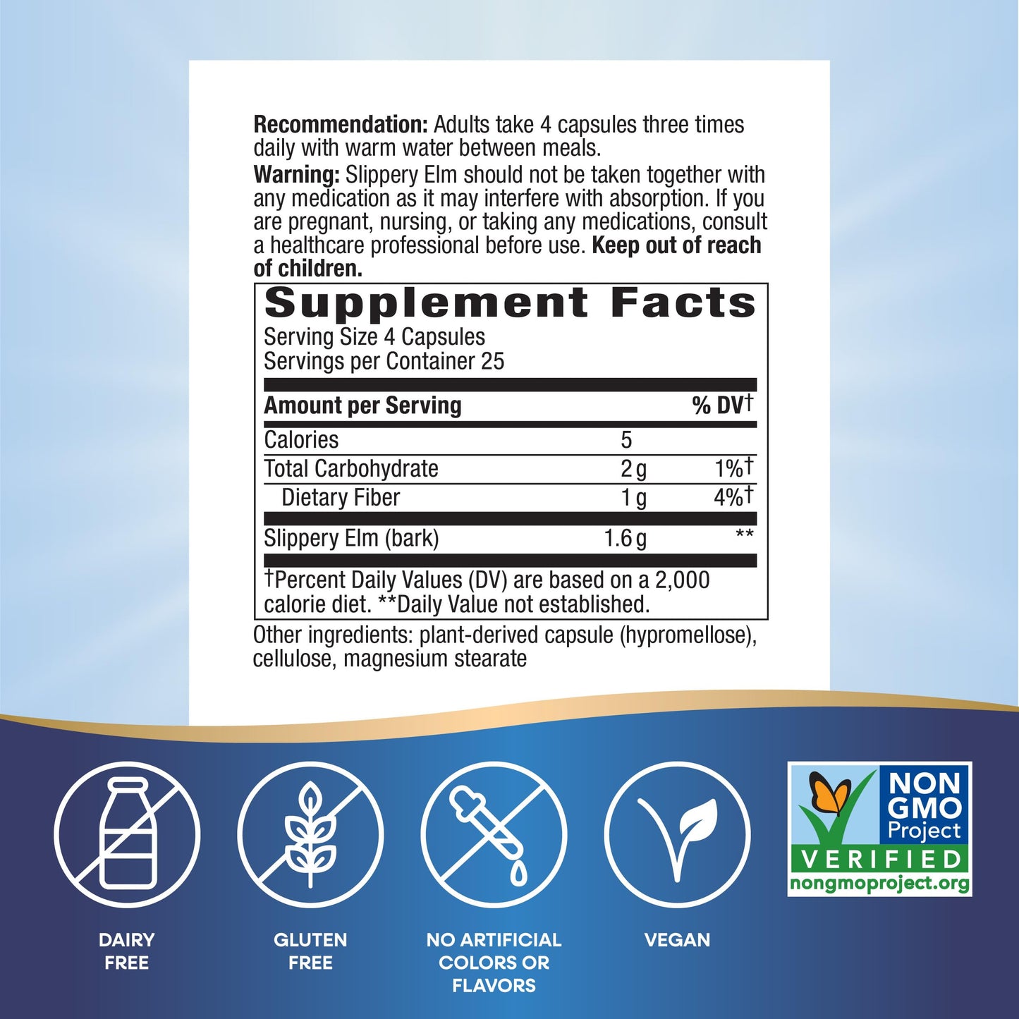Nature's Way Slippery Elm Bark, Traditional Support to Soothe the GI Tract*, Vegan, 100 Capsules