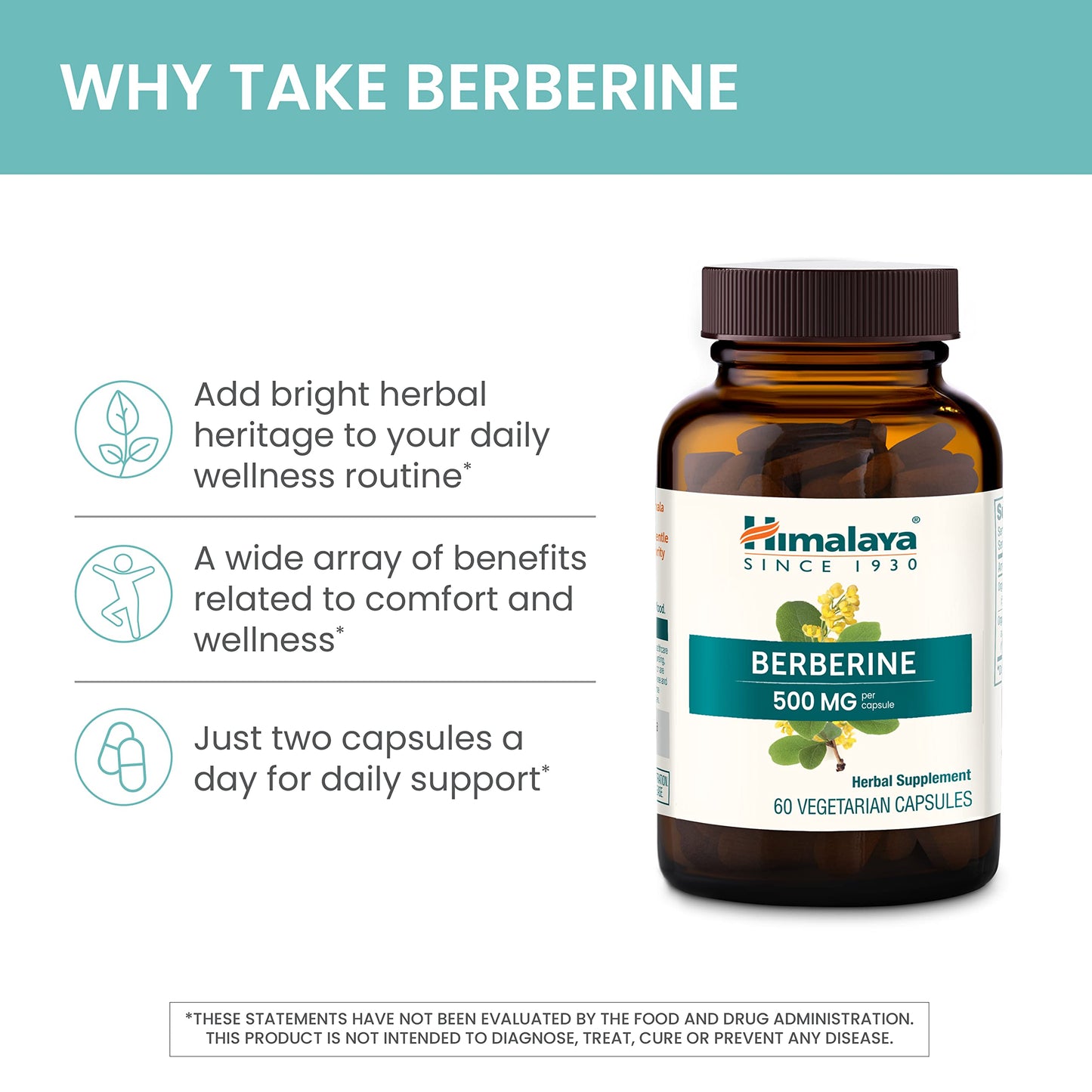 Himalaya Berberine for Balanced Support, Digestion & Immune System Support, 500 mg, 60 Vegetarian Capsules, 1 Month Supply